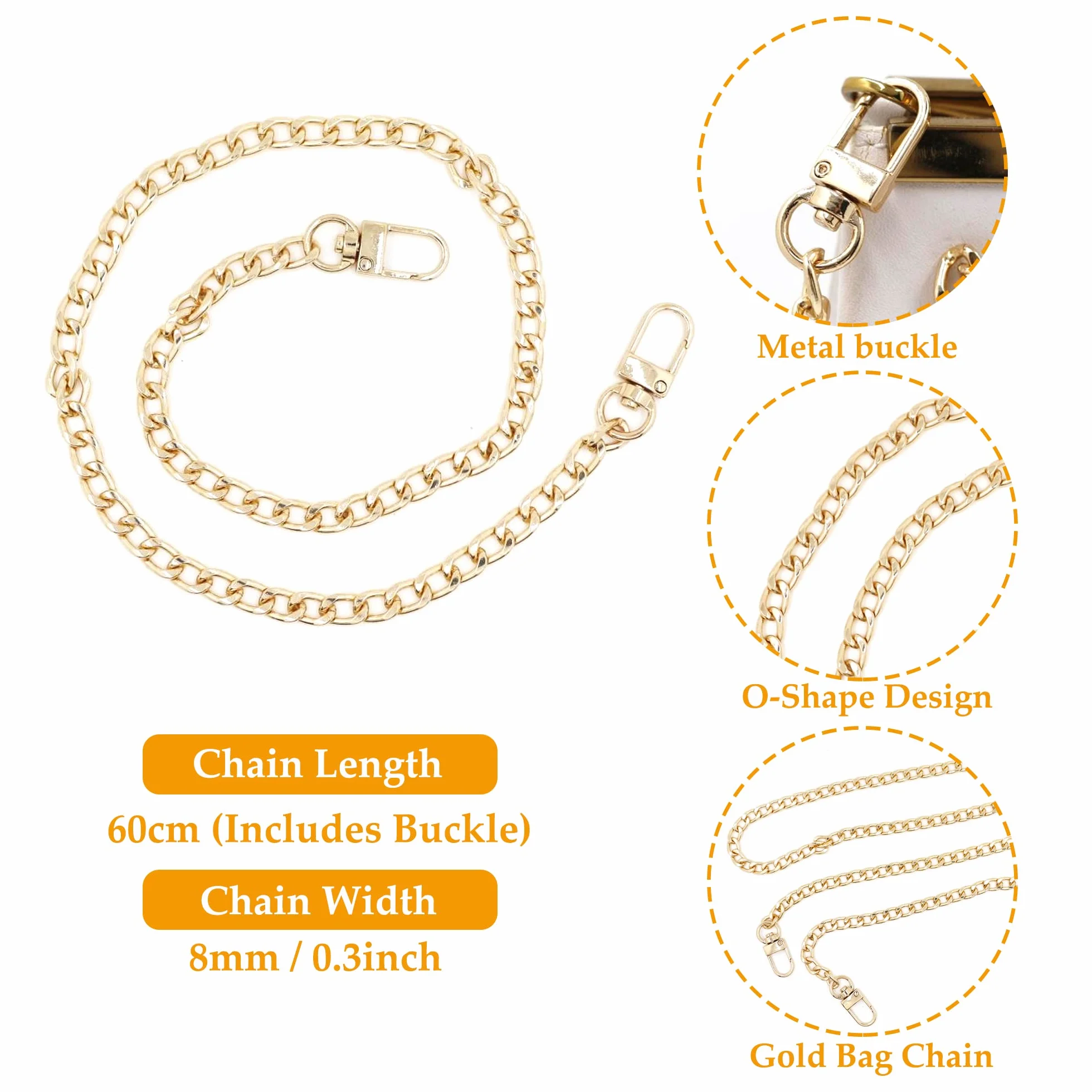CiciIng Cadena para Bolsos de Oro 60 cm