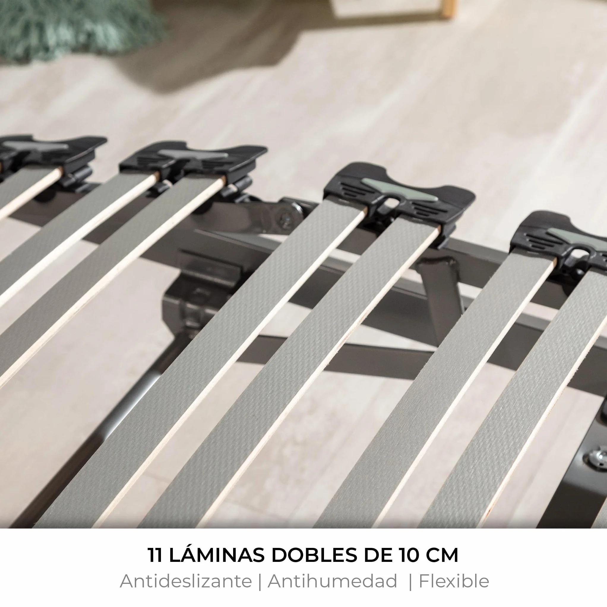 NALUI - Somier Eléctrico para Cama 135 x 180 cm, 11 Láminas Madera de Haya de 10 cm y Estructura de Acero.