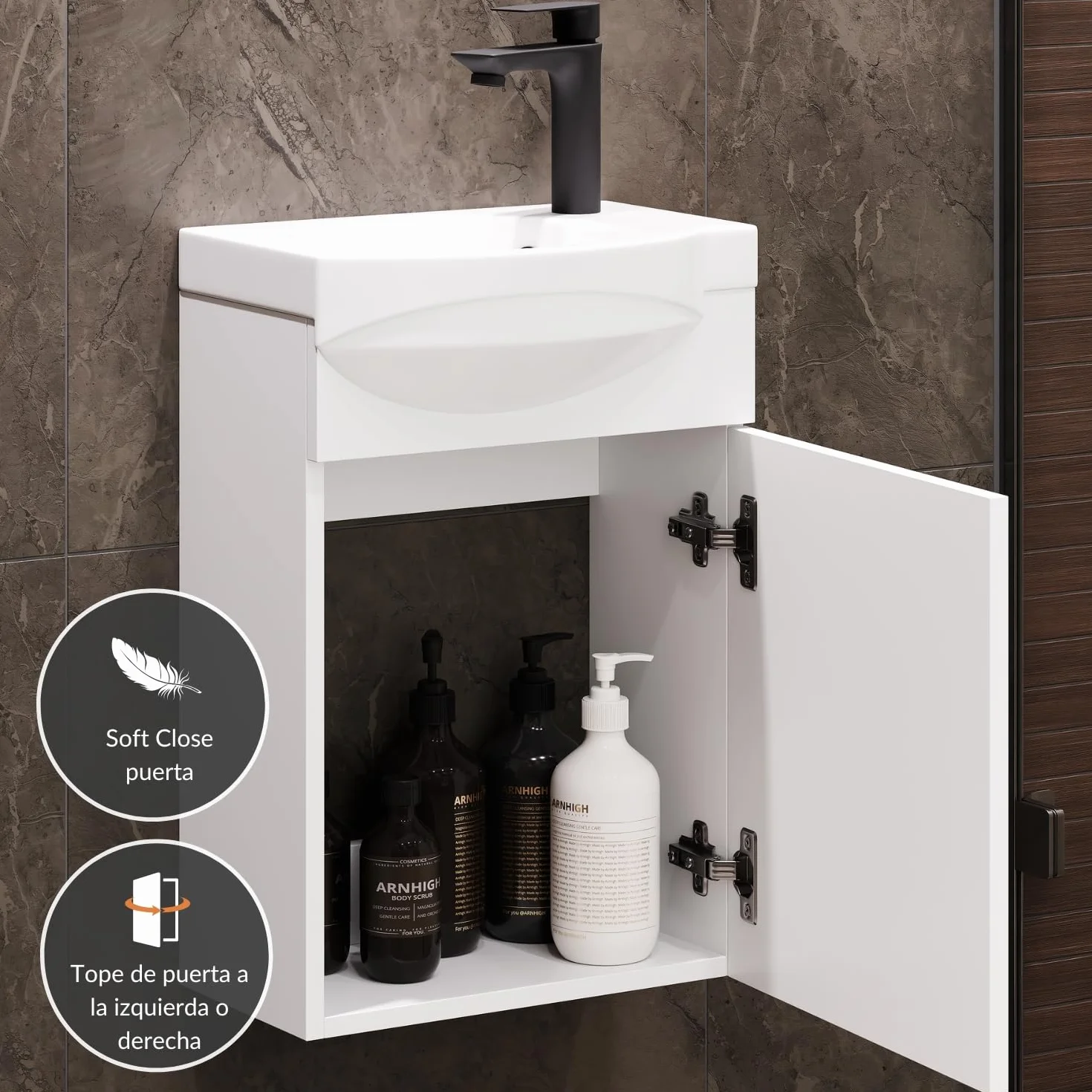 Planetmöbel Conjunto de Muebles de baño Lavabo 40 x 60 x 29 cm, Espejo con iluminación 50 x 90 cm, Blanco