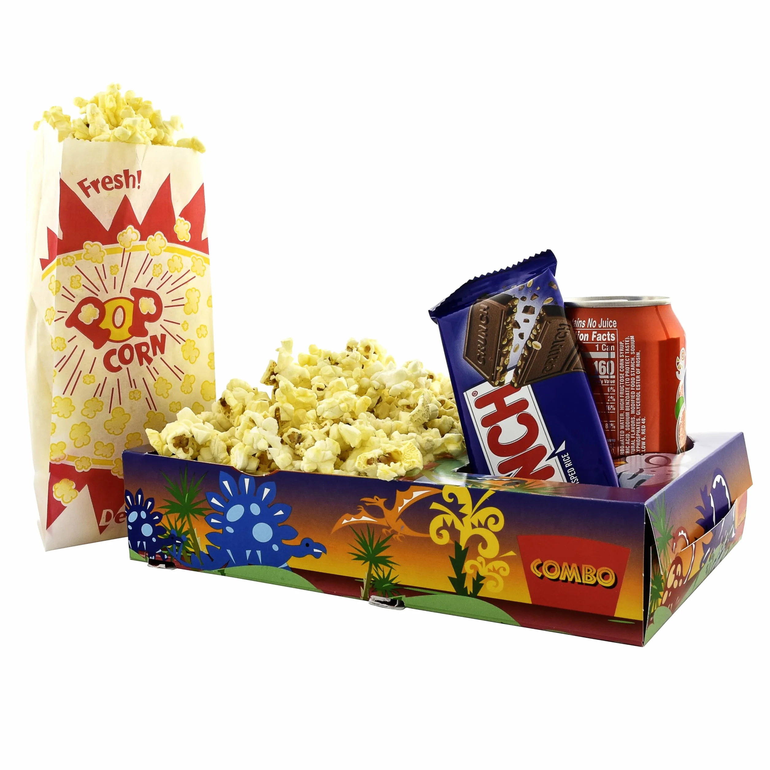 SNAPPY Kit de noche de cine, 18 unidades, bolsas de palomitas de maíz con diseño de ráfaga (12 unidades) y bandejas de aperitivos de noche de cine para niños (6 unidades) – Cajas de aperitivos de cine