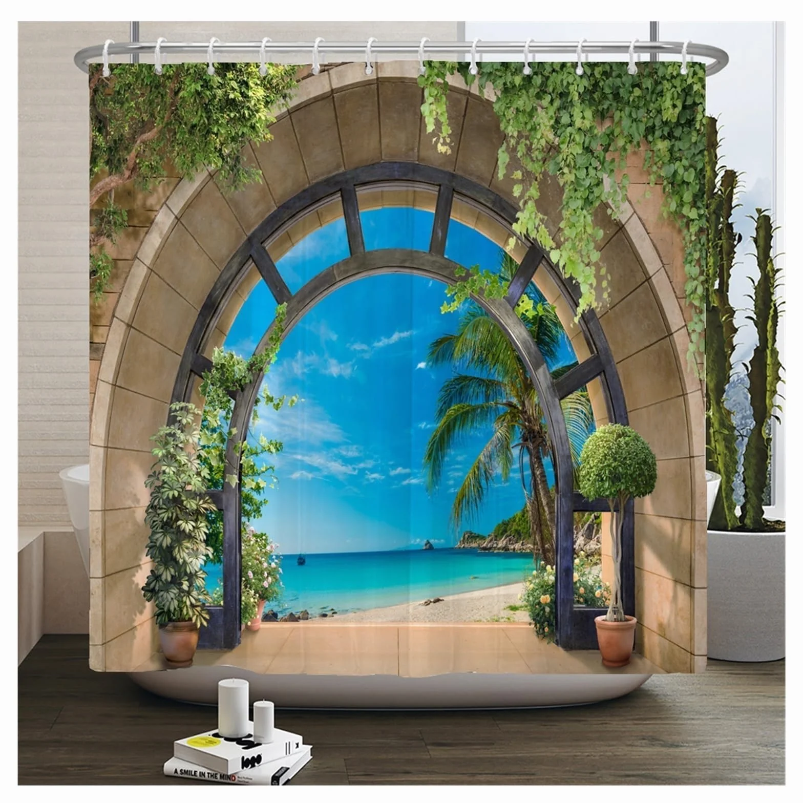 Cortina De Ducha Cortinas de Ducha Impermeables con Paisaje de Flores, Cortinas de baño de Flores de Calle Rural, Tela de poliéster, decoración Lavable, Cortinas de baño(DM1723,W300xH180cm)
