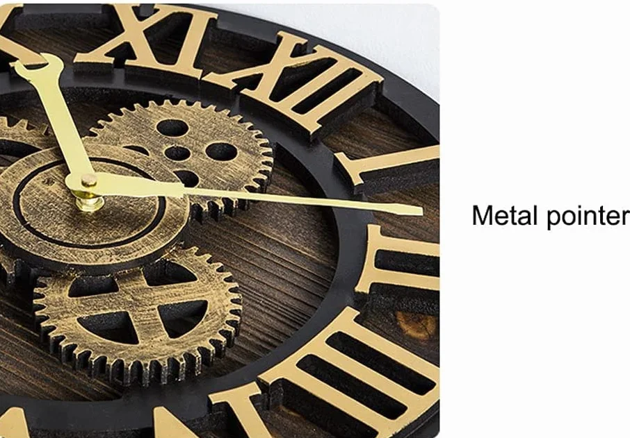 Habiba Regalo Reloj de Pared Retro, Reloj de Pared de Estilo Industrial silencioso Gear para Tienda, Sala de Estar, Dormitorio, Oficina, Decoraciones Hermosas y Elegantes para el hogar Reloj de Pared