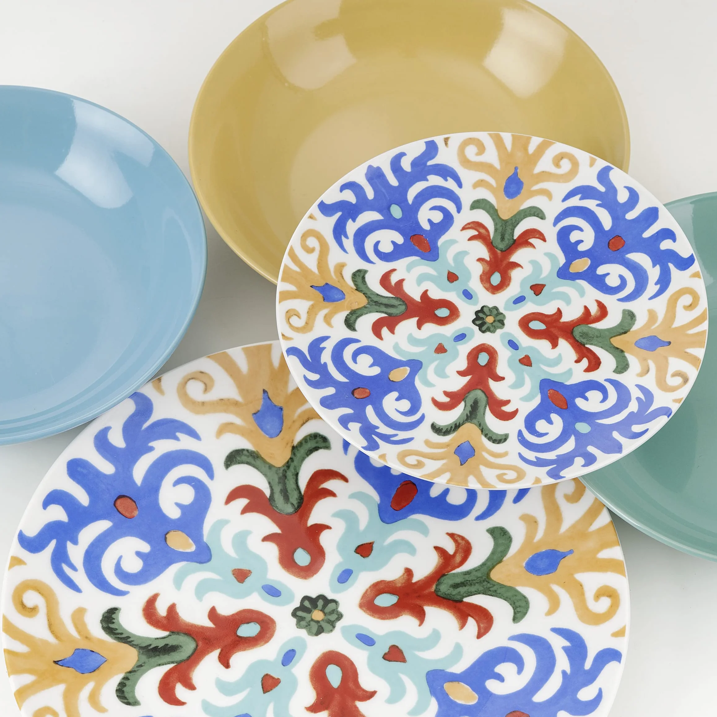 Baroni Home Juego de 18 Platos de porcelana y gres, Vajilla para 6 personas, Set Completo, Conjunto de Platos planos, hondos y platillos para postre, Fantasía Sorrento