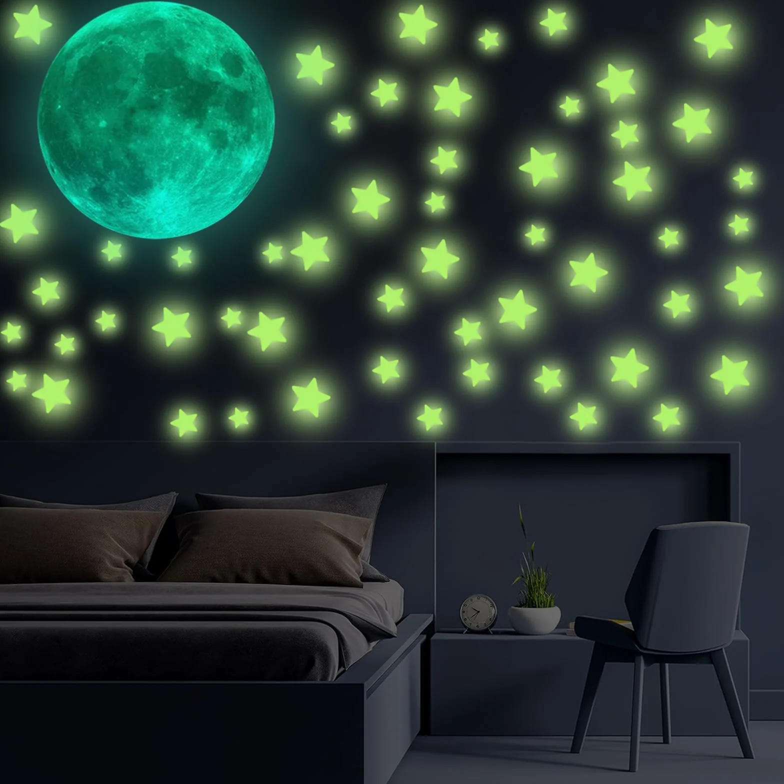 Pegatinas Estrella Luminoso 334 Piezas, Absorción Luz Estrellas Fluorescentes para Techo Decoración Dormitorio