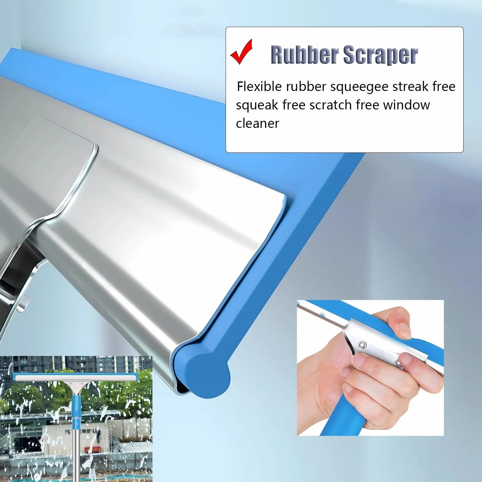 Limpiacristales Limpiador de Ventanas Rascador de Ventana Herramientas de Limpieza, 55 94 153 181 pulgadas de largo Telescópica Ventana Cleaner Pole con Scrubber Combo, para Gasolinera / Vidrio / Duch