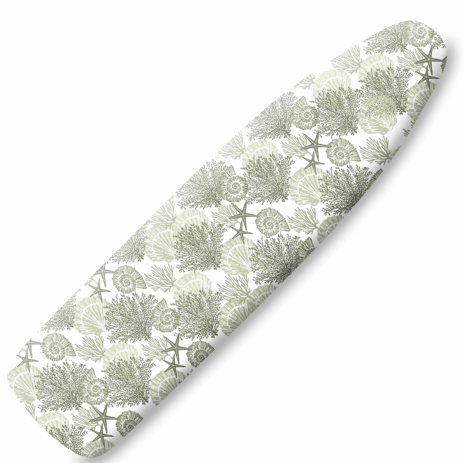 Funda y almohadilla extra gruesa para tabla de planchar, diseño de estrella de mar de coral de verano de 15 x 54 pulgadas, resiste quemaduras y manchas, bordes elásticos, concha costera, verde