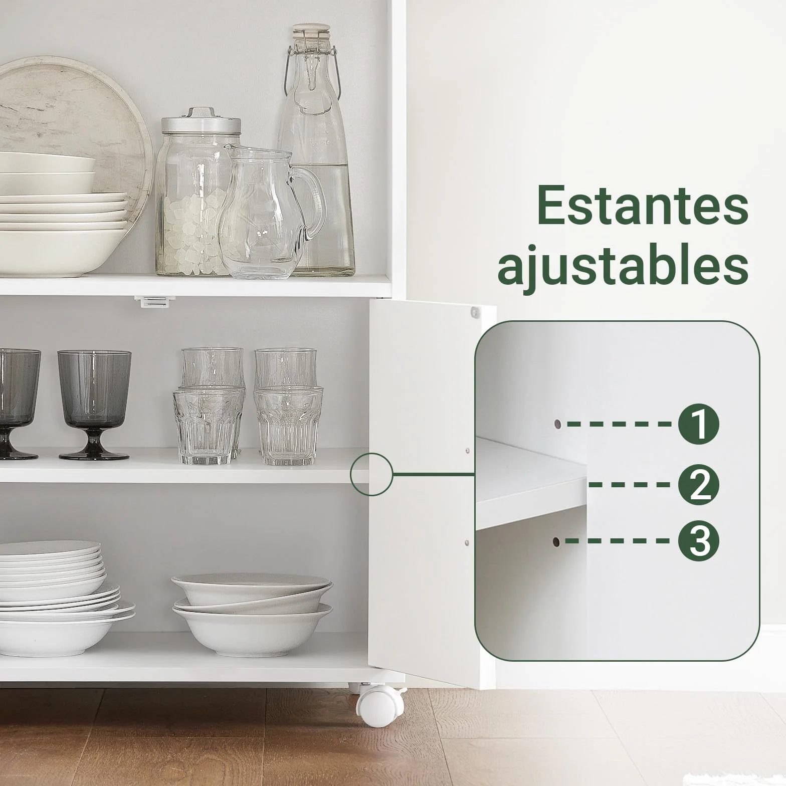 SoBuy Carrito Cocina Blanco con Ruedas – Mueble Auxiliar con Puertas y Estante Ajustable – Carro de Cocina Compacto para Almacenaje en Oficina o Comedor, 92x59x40cm FRG241-W