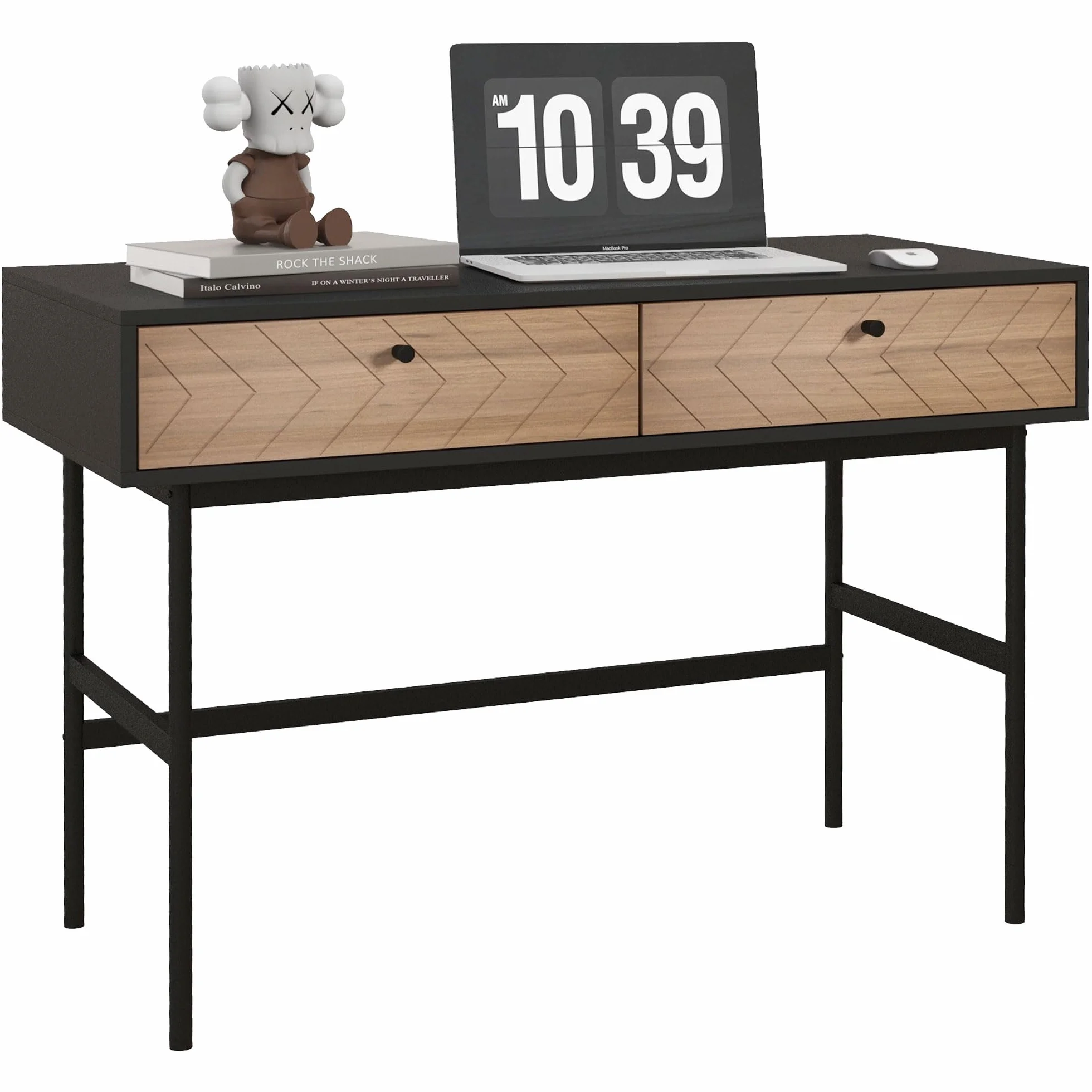 HOMCOM Escritorio con almacenaje Escritorio con cajones Mesa de Ordenador, Estructura metálica, 106L x 50W x 77H cm Negro
