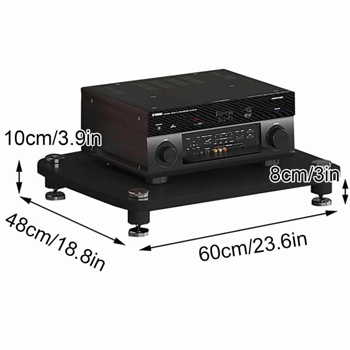 Mini HiFi Stand Rack, Mueble Equipo HiFi Estéreo Supports, Soporte Multimedia AV De 1 2 3 4 Niveles Con Estantes Ajustables, Estantería AV Media Stand Con Pies Amortiguadores Mueble Hifi Tv(Black,H10c