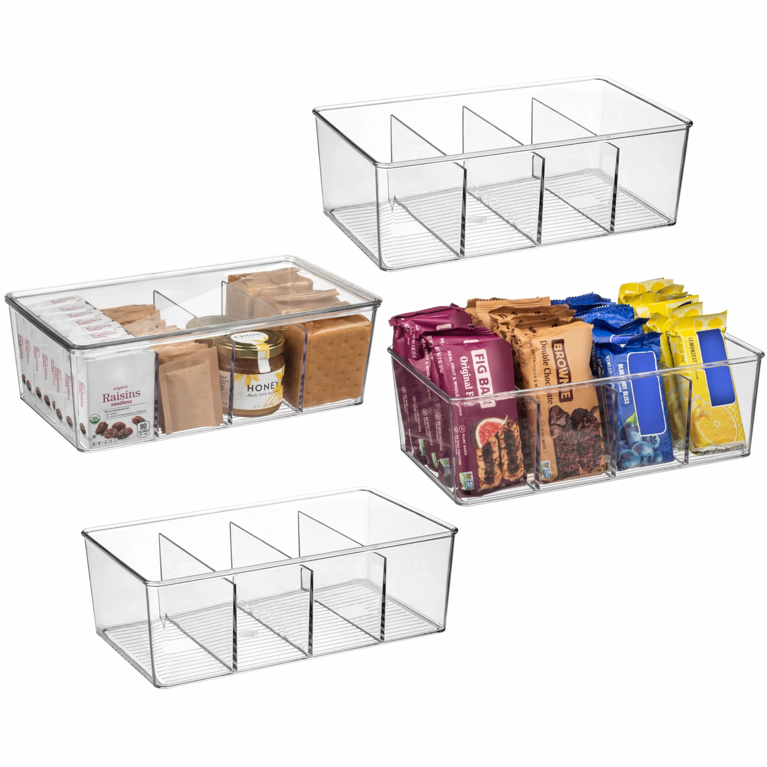 ClearSpace Contenedores de almacenamiento y organización de despensa de plástico con separadores y tapas, organización perfecta de cocina o almacenamiento de cocina, organizador de refrigerador,