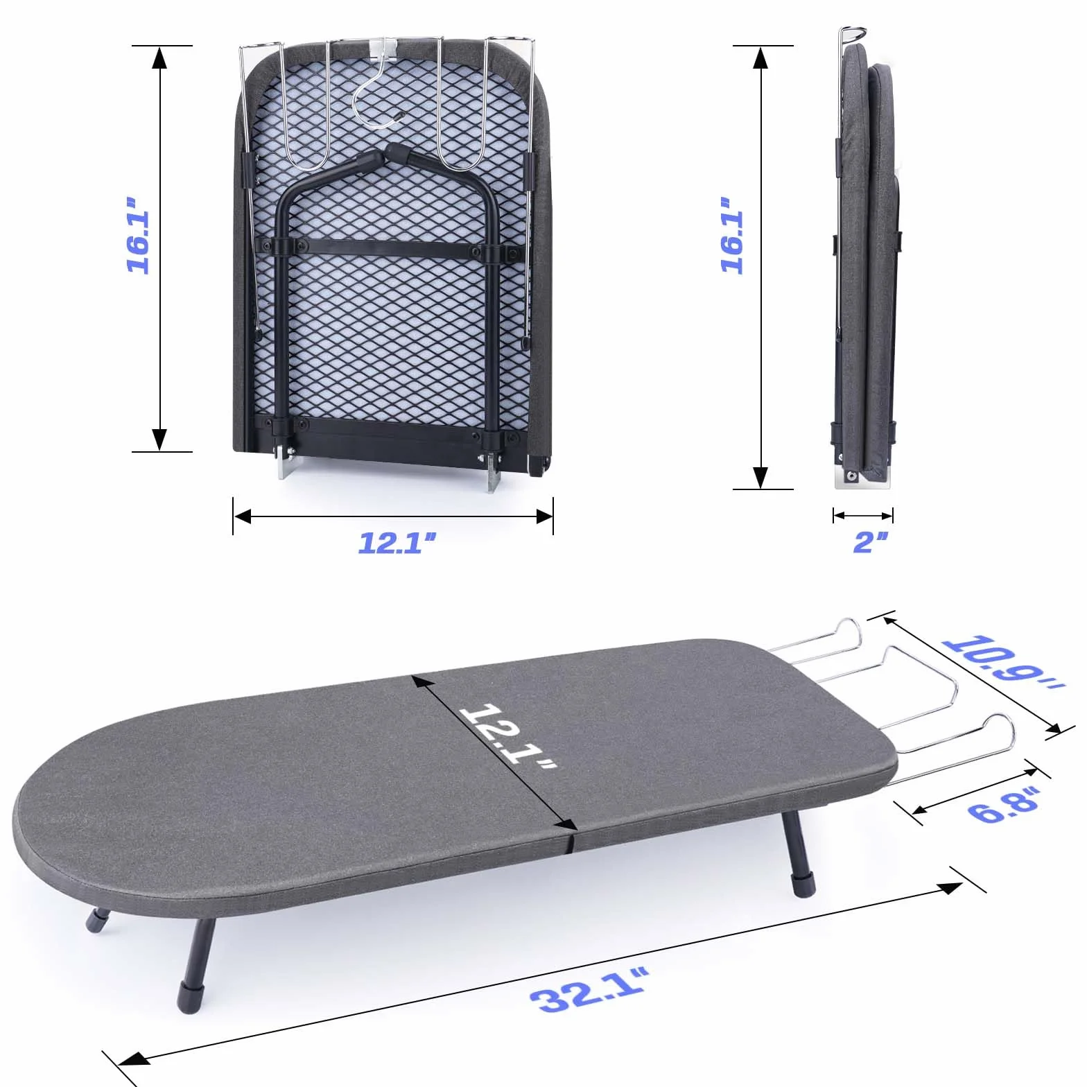 Tabla de planchar de mesa con soporte de hierro, mini tabla de planchar pesada con cubierta resistente al calor, pequeña tabla de planchar portátil plegable para dormitorios, apartamentos y viajes, 81