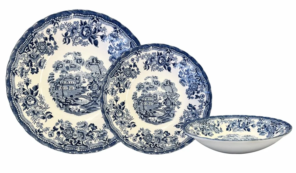 Churchill New Royal Wessex Tonquin Blue Chelsea - Vajilla de 12 piezas, fabricado en Inglaterra