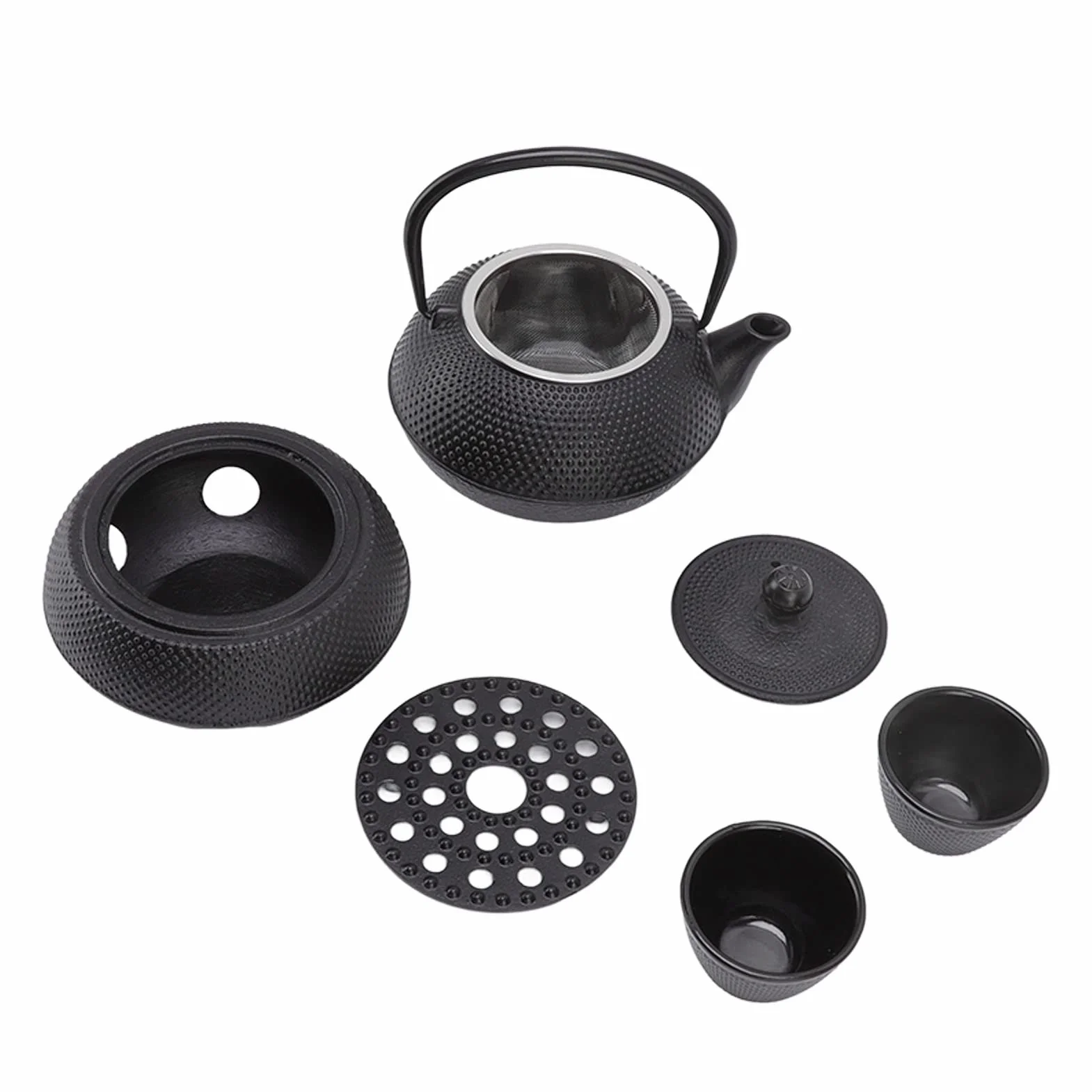 YUYTE Juego de Tetera de Hierro Fundido de 800 Ml, Ahorro de Energía y Altamente Tetera con Calentador de Tapete, Tazas y Colador para una Experiencia de té Lujosa