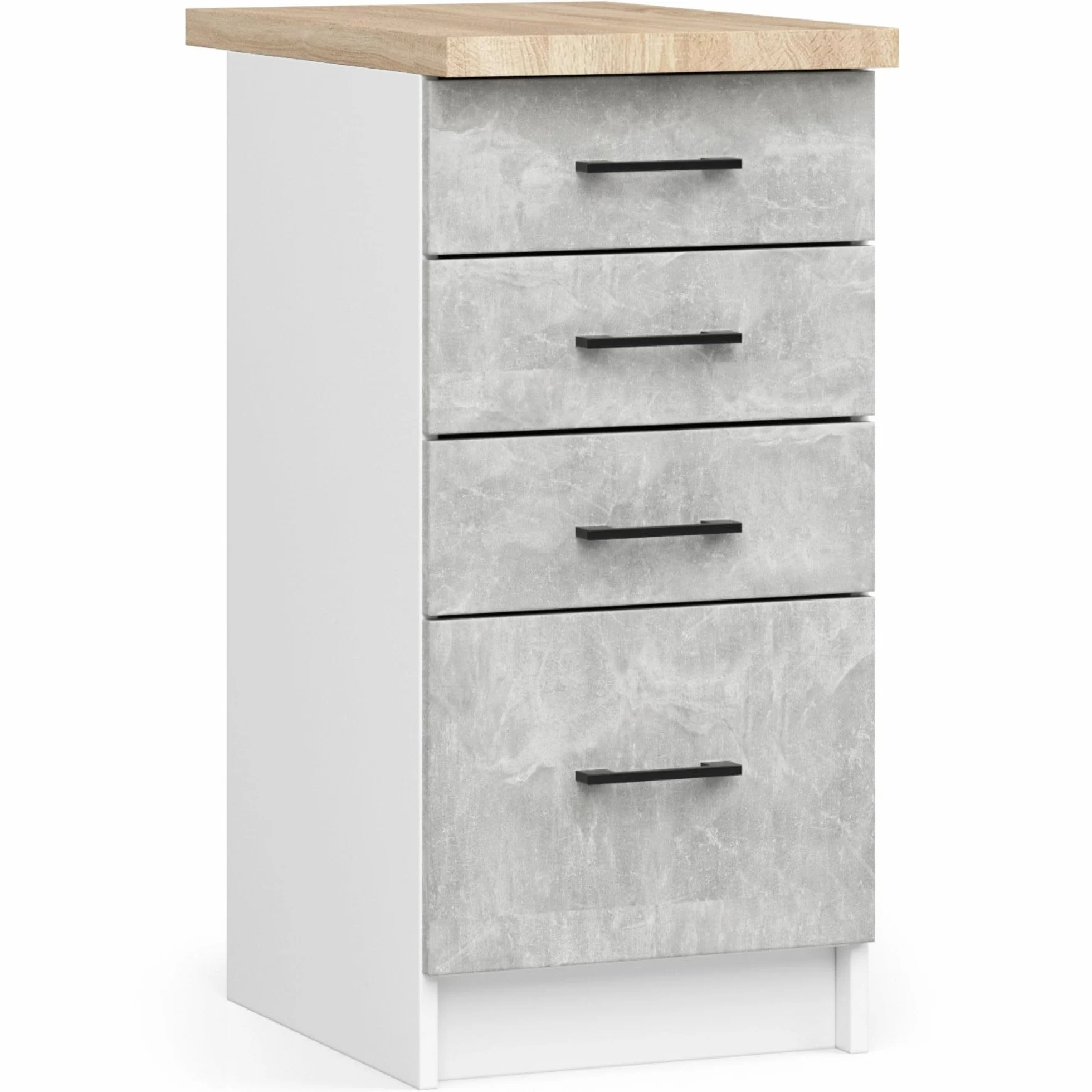 AKORD | Mueble de Cocina con encimera - Oliwia S40 | Mueble Base con 4 cajones | Mueble de Entrada | Aparador | Isla | Armario | 46 x 40 x 85 cm | Blanco | Cemento