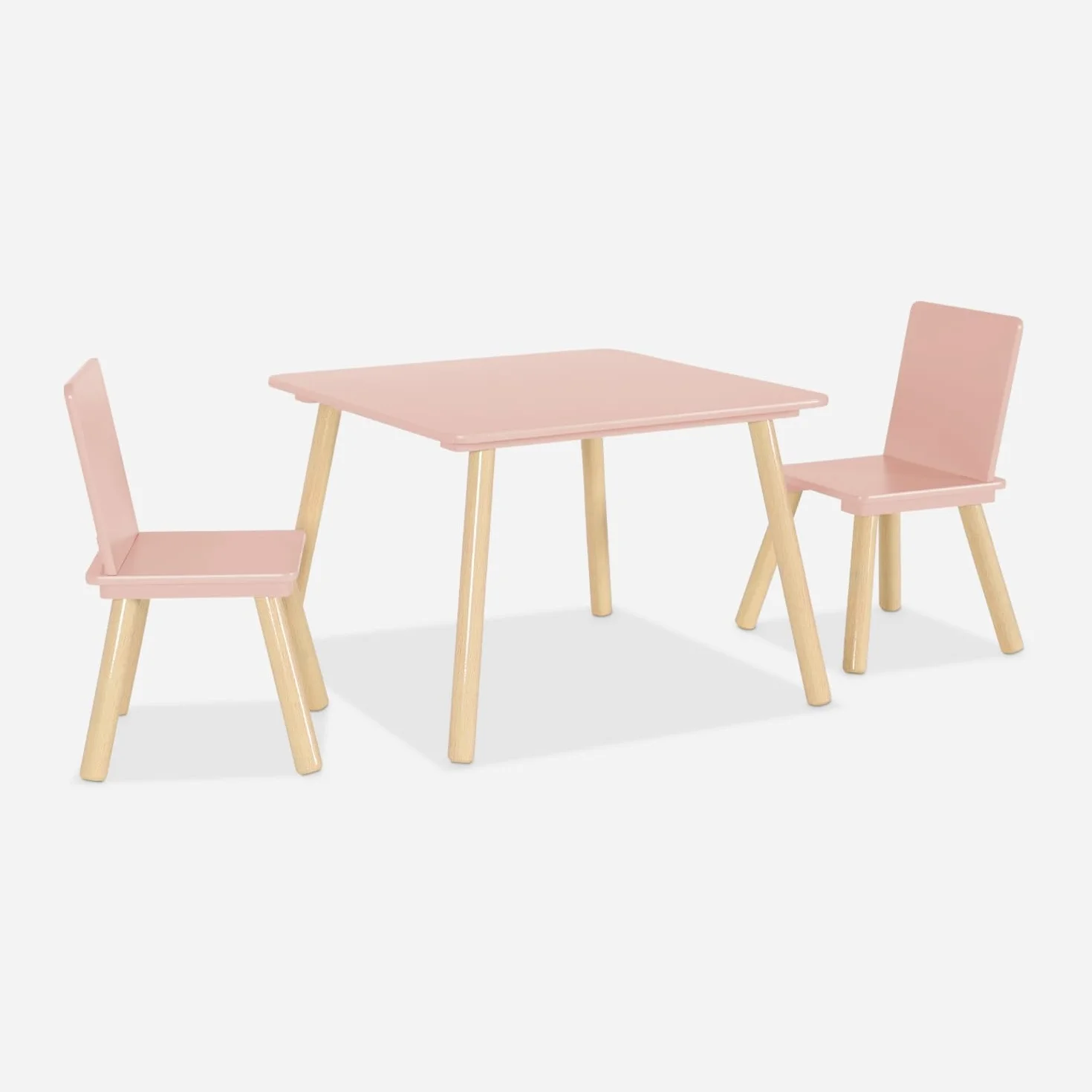 sweeek - Mesa Infantil Cuadrada con 2 sillas, Jude, Rosa, 60x60x43 cm