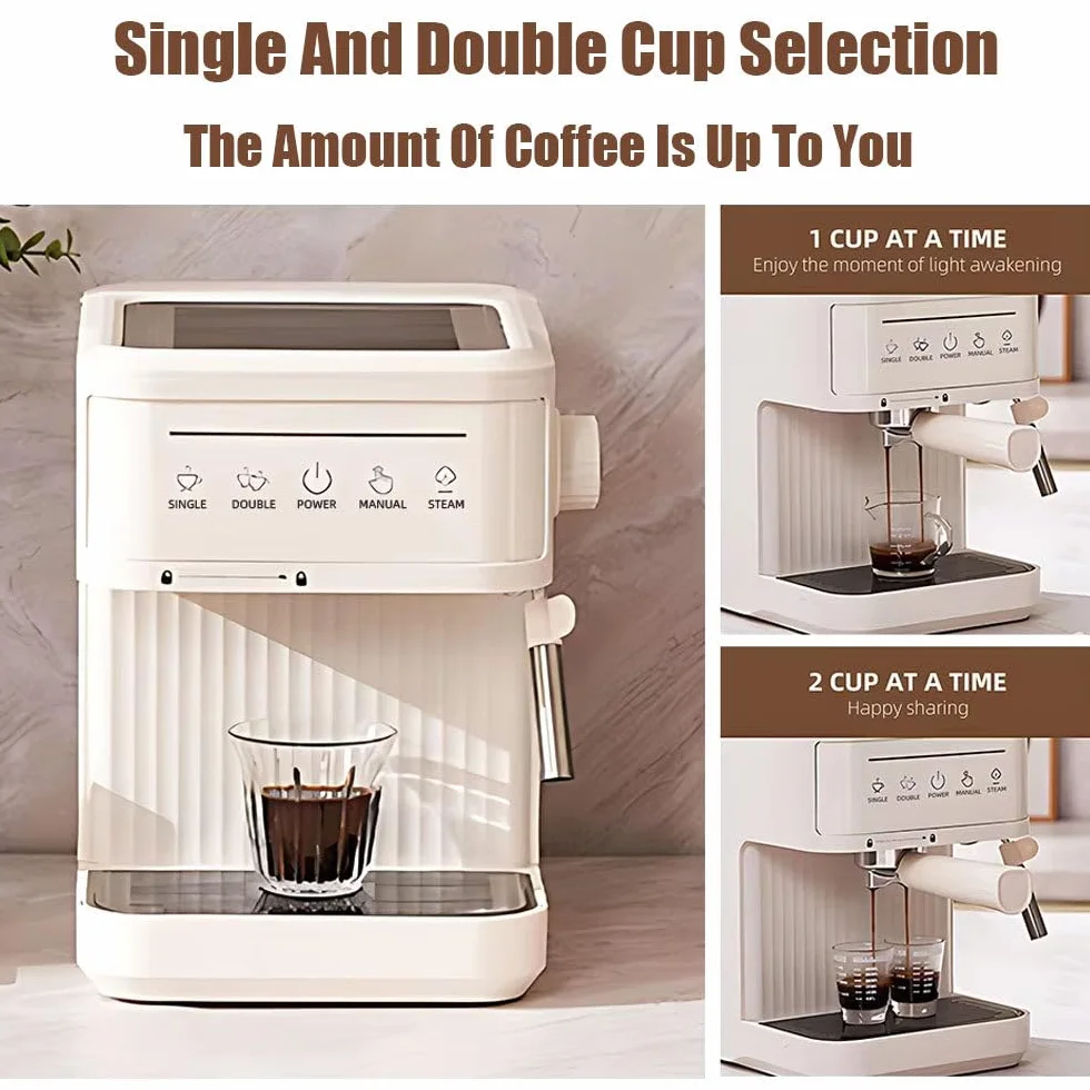 Cafetera Espresso De 20 Bares, Cafetera SemiautomáTica con Vaporizador De Leche, Pantalla TáCtil, Tanque De Agua De 60 Oz, Cafetera para El Hogar, MáQuina De Café con Leche MilkyWhite