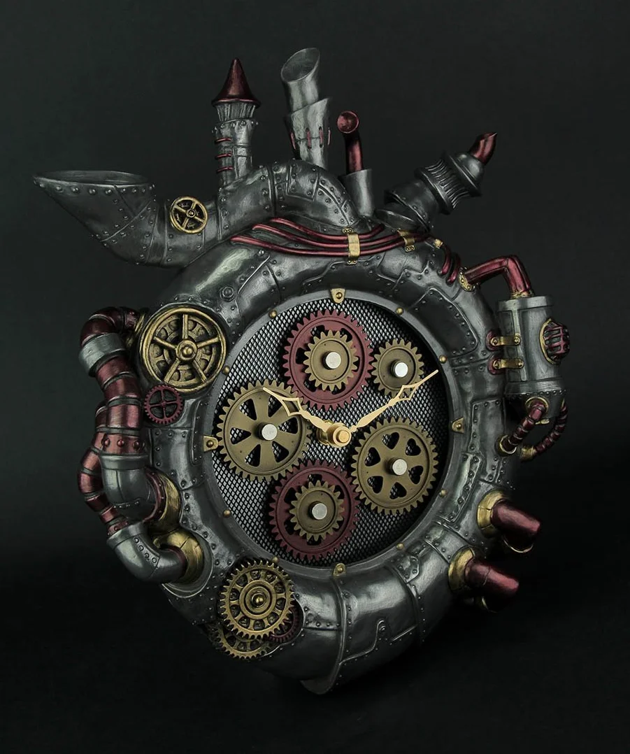 Things2Die4 resina pared reloj de pared relojes Magnum Opus estilo Steampunk con movimiento Gears 10,75 x 14 x 2,5 pulgadas gris