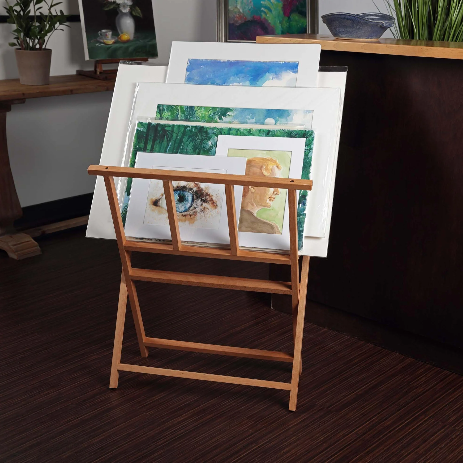 Creative Mark Estante plegable de madera grande para impresión – perfecto para exhibición de lienzo, arte, impresiones, paneles, carteles, galería de arte, estante de almacenamiento – [acabado de