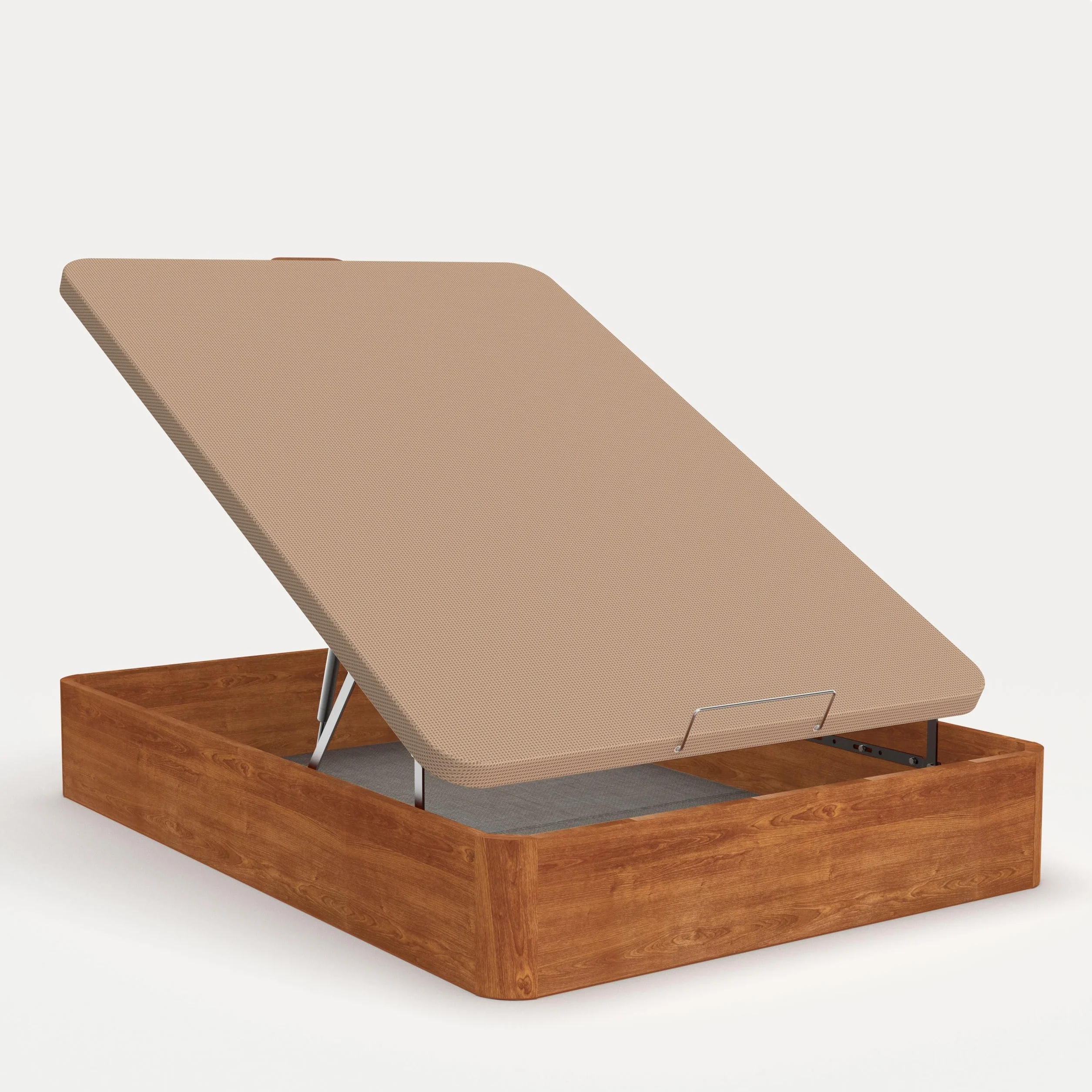 Canapé de Madera Abatible Gran Capacidad · Gran Capacidad; Cajón Madera; Cajón Cerezo; Tapa Crudo; Tejido 3D Transpirable · 140x200cm