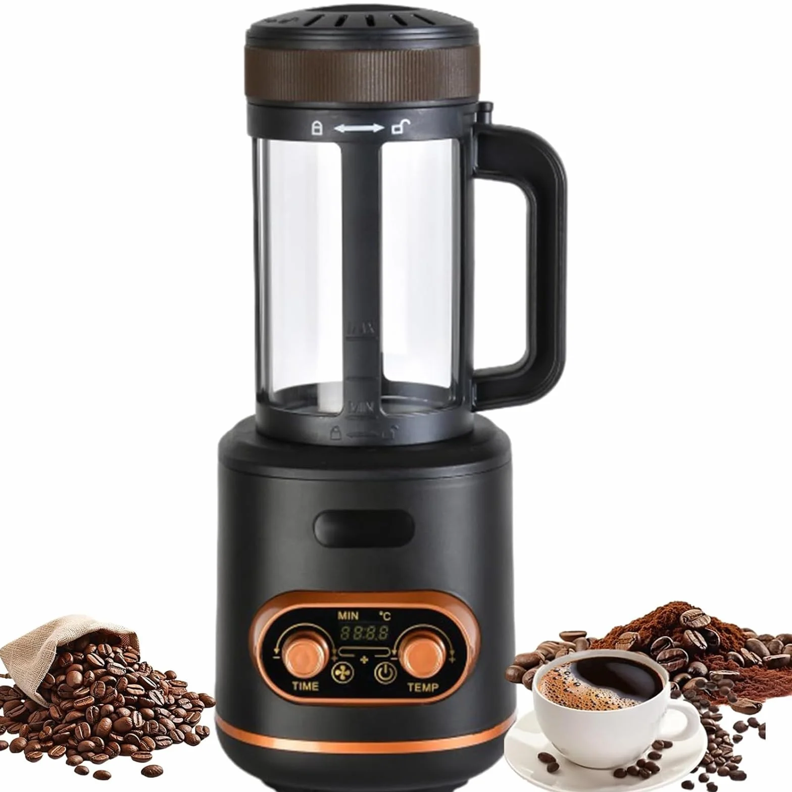 Máquina Tostadora de Café 2400W, Tostador de Aire Caliente 300g con Temporizador & Temperatura Ajustable, Enfriamiento Automático, Cámara de Vidrio para Hogar & Café