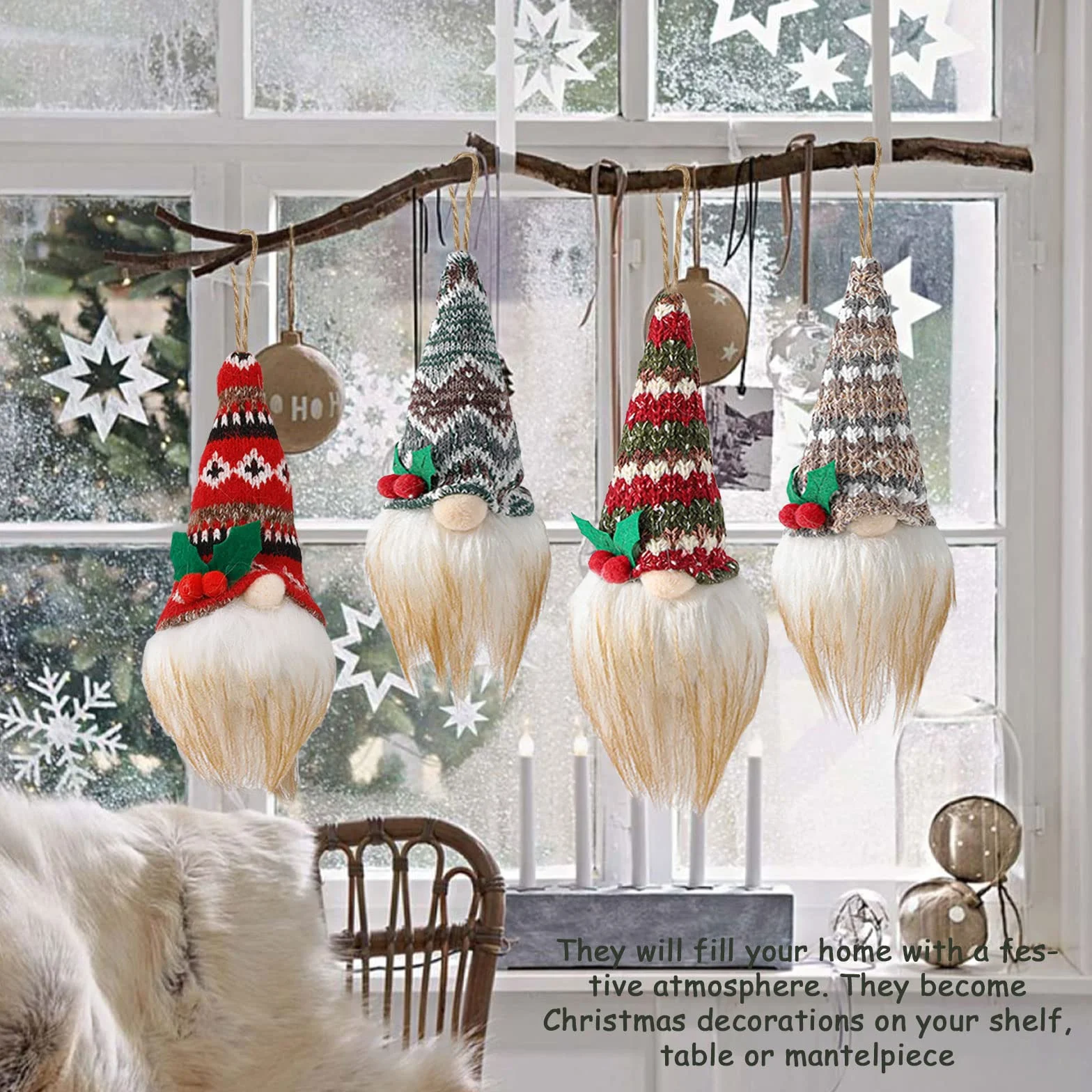 Juego de 4 figuras de duendes decoración árbol de Navidad colgante