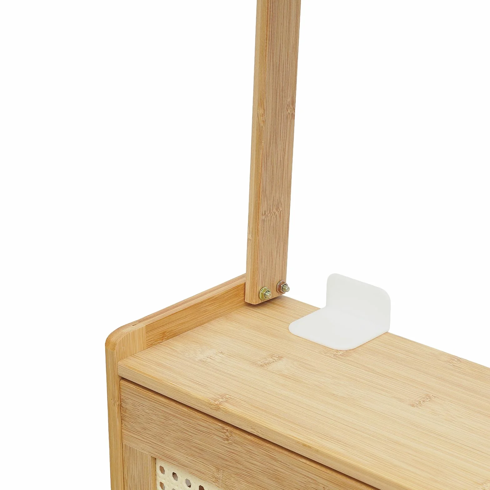 Mueble de zapatos de dos niveles para almacenamiento de zapatos con puerta batiente y ganchos para zapato, bambú, estante de almacenamiento, antipolvo, para entrada/pasillo/familia