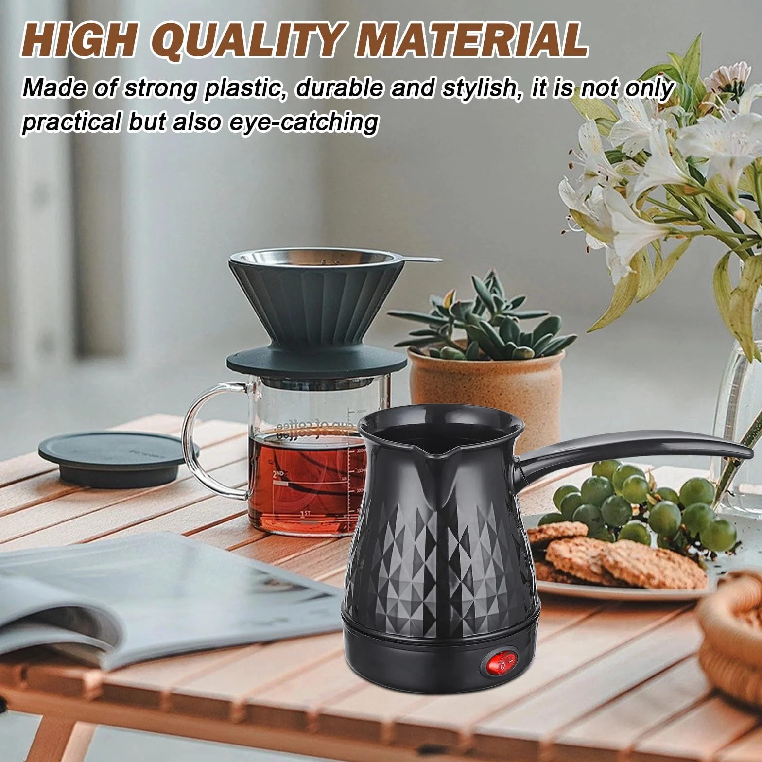 SPORWAY Cafetera Espresso de Inducción - Cafetera Turca con Cuchara Medidora, Moca de 500 ml para Camping, Elegante Negro