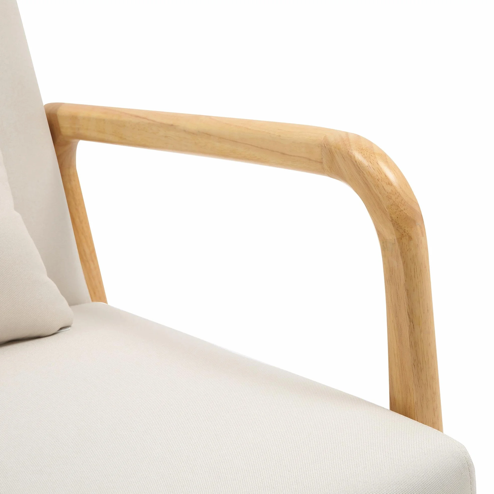 CLP Sillón Hibbing en Tela con cojín I Silla de Descanso con Base & reposabrazos de Madera I Butaca alcochada nórdica con Respaldo, Color:Crema