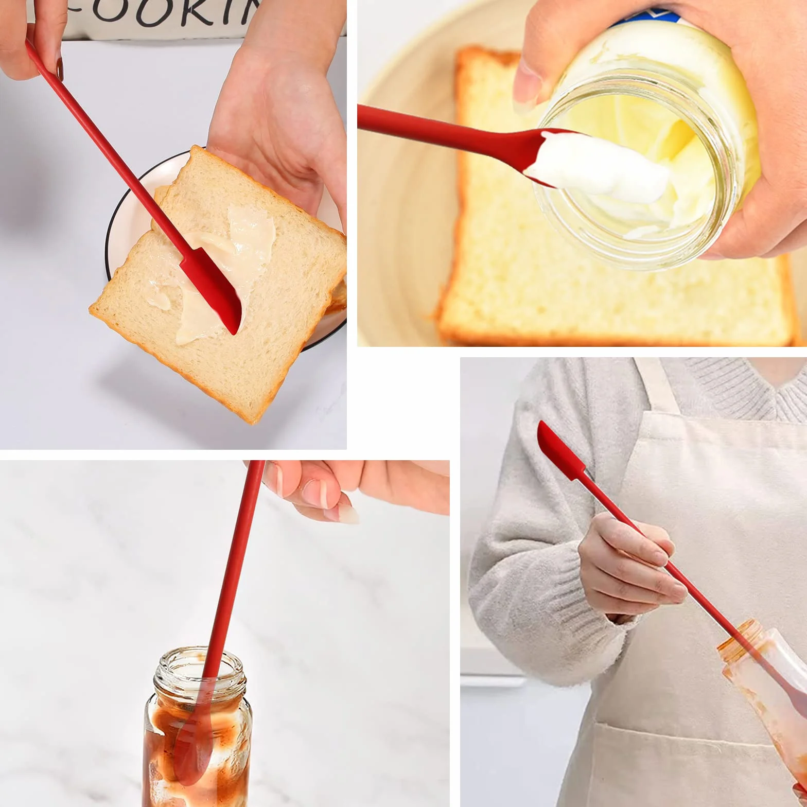Juego de 5 espátulas de silicona rojas, resistentes al calor, juego de espátulas de cocina, aptas para lavavajillas, utensilios de cocina antiadherentes, para hornear y cocinar