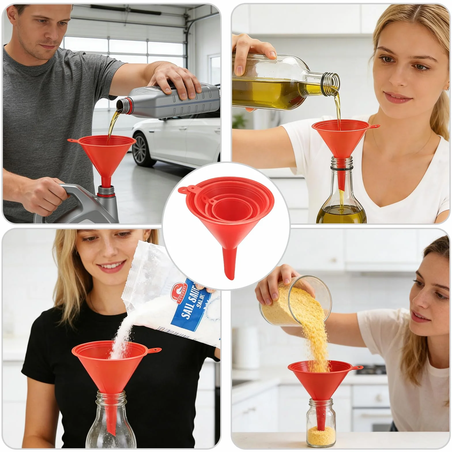 Embudos para Rellenar Botellas BPA-Free, Pequeño para Líquidos, Salsas, Diversos Tamaños para Cocina y Cambio de Aceite