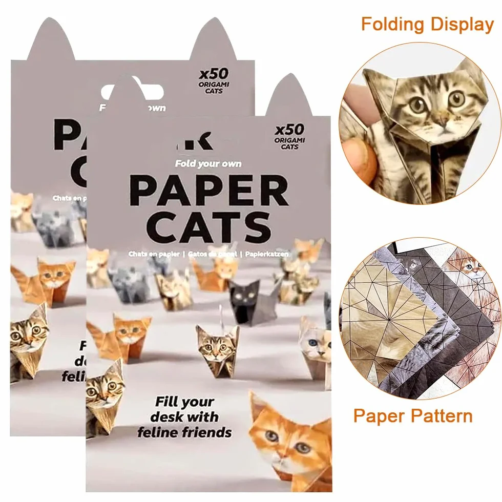Origami Gatos Kit 100 Hojas Papel DIY Manualidades Animales Decoración Escritorio