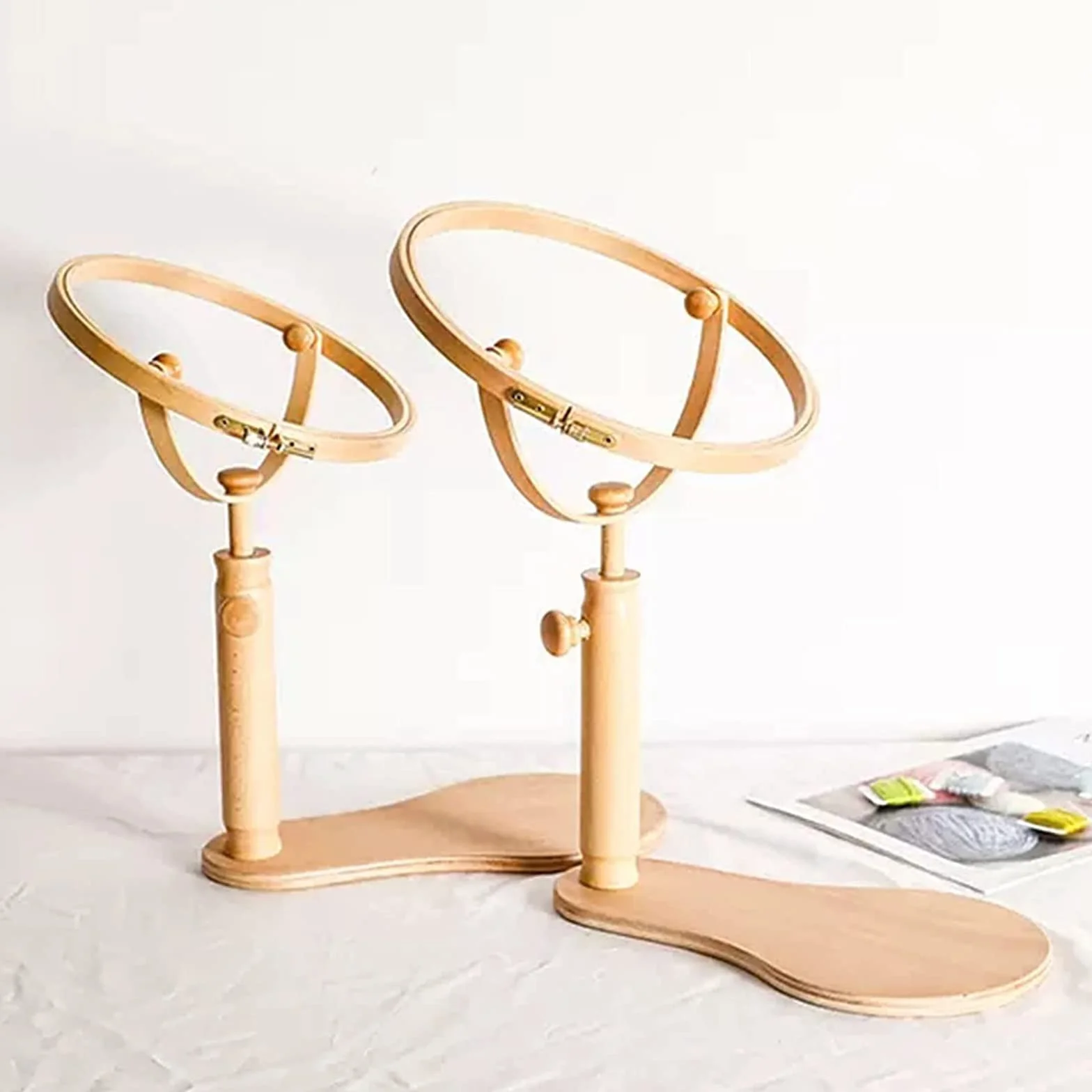 Bastidor de Punto de Cruz Ajustable con Soporte Giratorio para aro de Bordado con Aros de Madera Redondos de 9,4 Pulgadas, Soporte de Bordado de Madera, Soporte para aro de Bordado