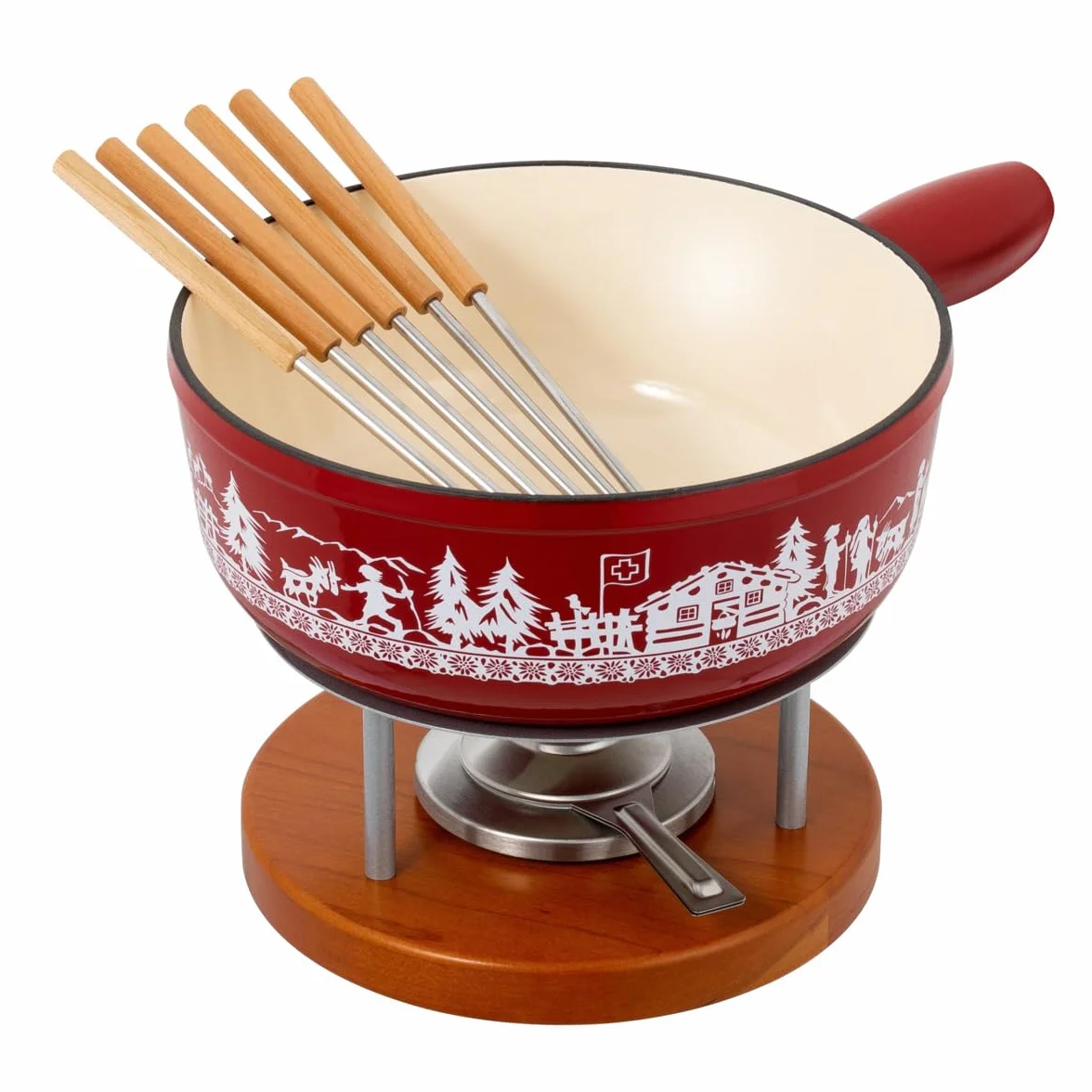 KUHN RIKON 32276 D&S Vertriebs-Fondue de Queso (Hierro Fundido, 24 cm), Color Rojo