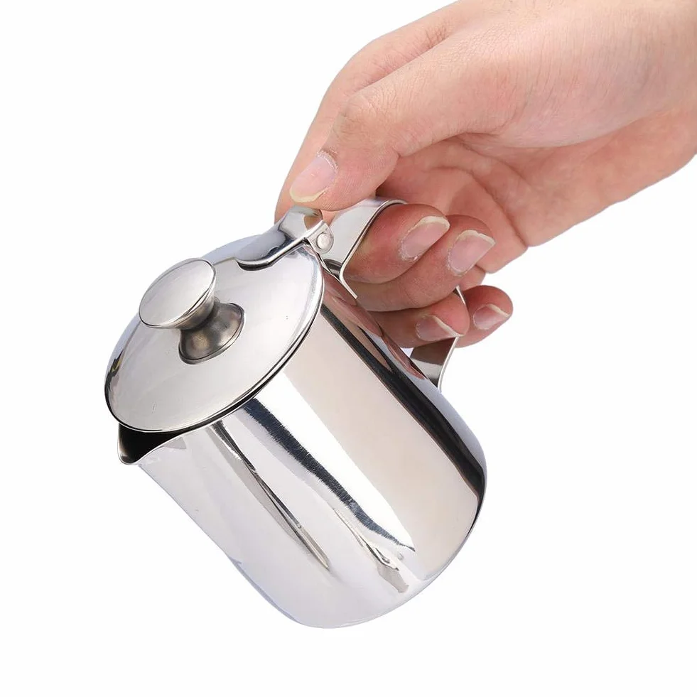 Jarra de Acero Inoxidable para Latte Coffee Art con Tapa y Asa 350mL