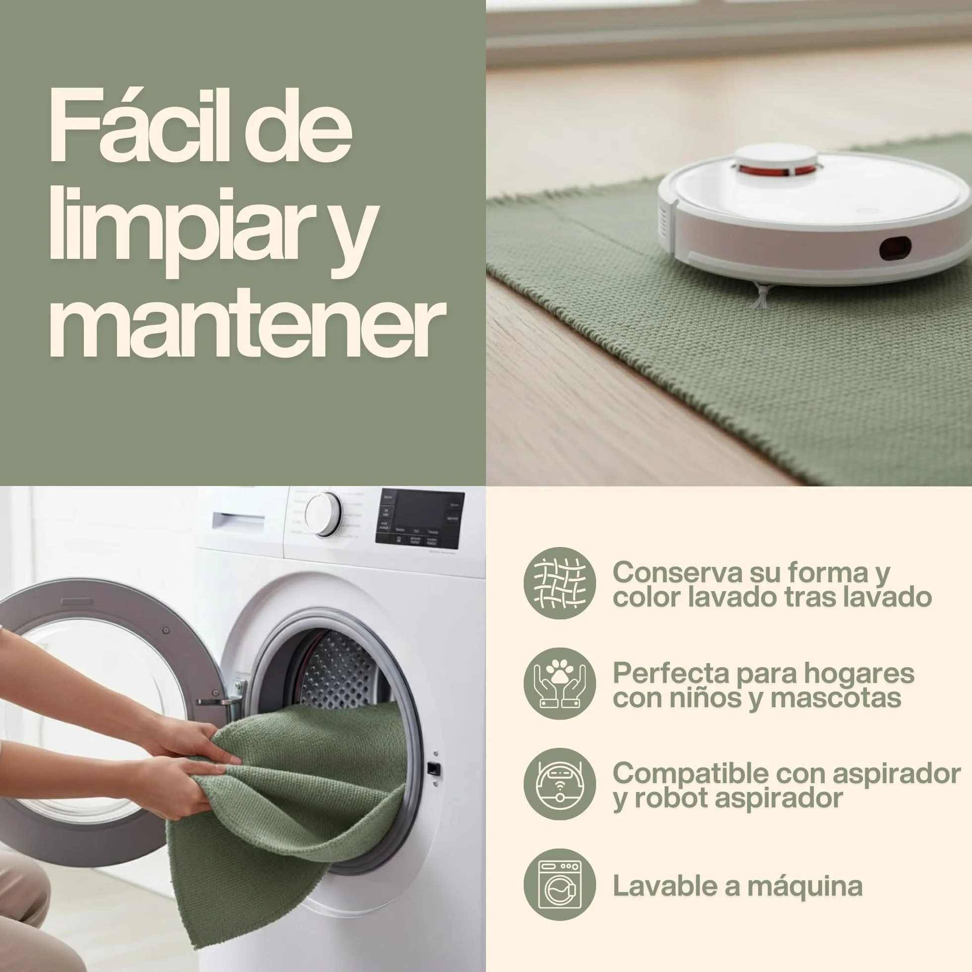 LUSA MIX Alfombra Cocina Lavable y Alfombra Pasillo Larga, Alfombras Rectangulares de Algodón con Flecos, Estilo Rústico y Moderno, Decorativa y Práctica para Hogar, Salón y Entrada, 60x250 cm, Verde