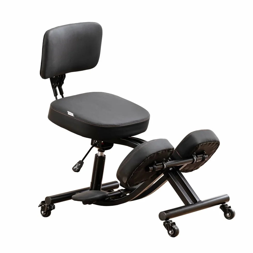 Silla de equilibrio con respaldo, silla de rodilla con ruedas, mejora de la postura del asiento con altura y ángulo ajustables, YDM-1458-2DF