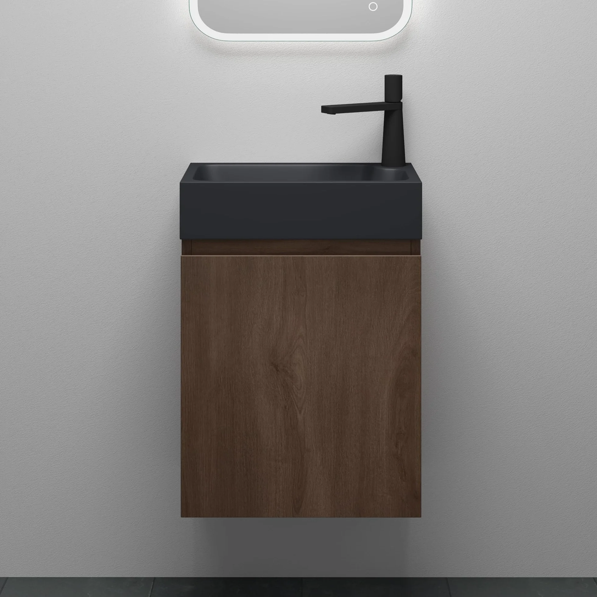 Mai & Mai Mueble de Baño con Lavabo 46x26x63 cm Suspendido Mármol Fundido Antracita Mate Acabado Roble Stirling