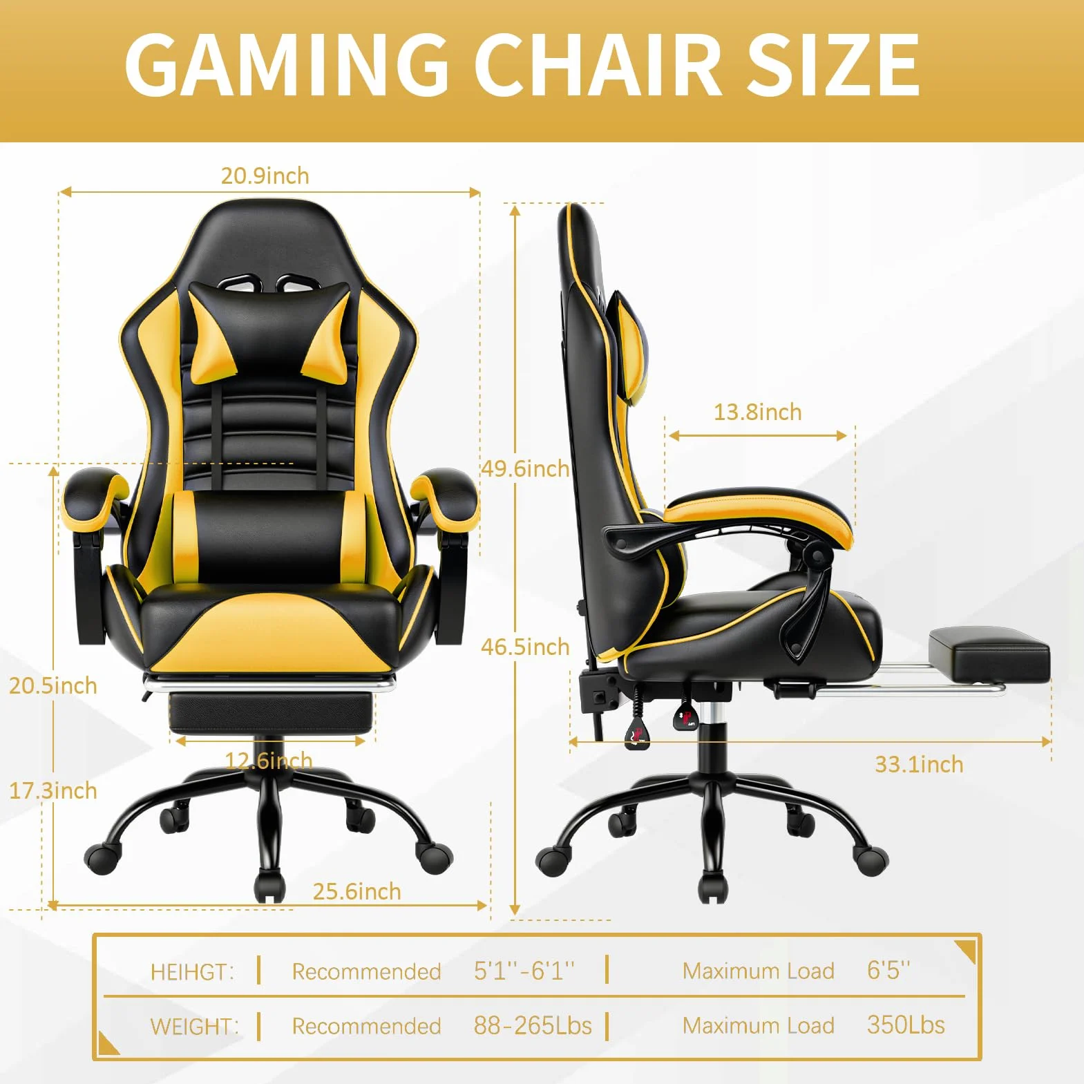 Silla de Juego con reposapiés,Silla y Mesa de Juego Ajustable en Altura,Silla de Juego para Adultos con Soporte Lumbar,Silla de Ordenador de Cuero sintético (Amarillo)