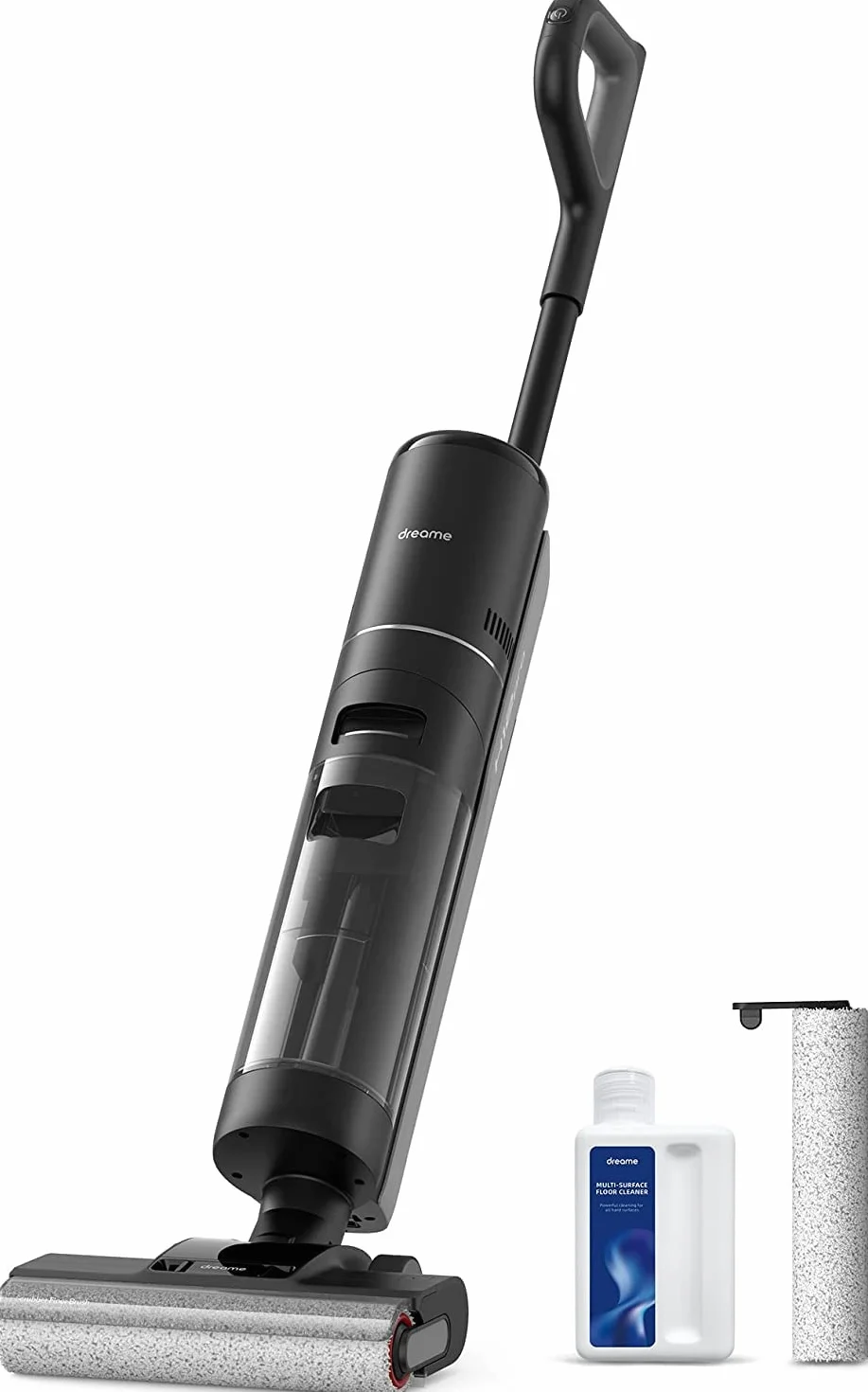 DREAME H12 Pro Aspirador Escoba sin Cables en Seco y Húmedo, Secado por Aire Caliente, 900 ml Tanque Agua, Limpieza de Bordes, 35 min, LED, Autolimpieza, Suelos Duros, Pelo de Mascotas, Negro
