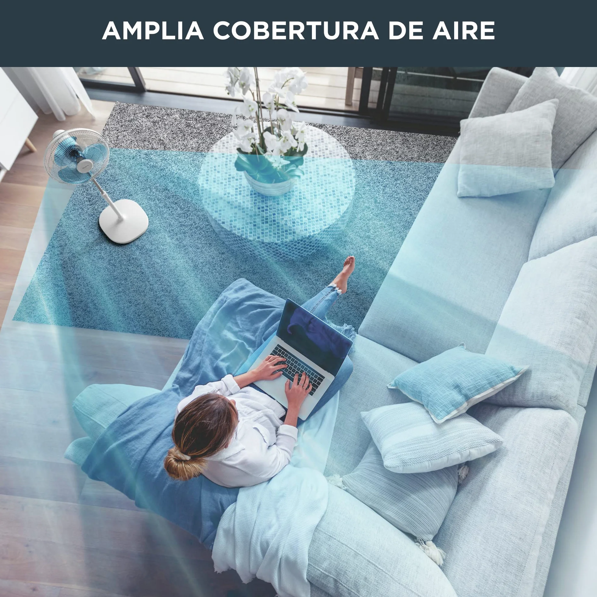Rowenta Essential+ Ventilador de Pie Silencioso - Oscilación Automática, 3 Velocidades, Flujo de Aire 55 m³/min, Altura Ajustable hasta 140 cm, Bajo Consumo, Blanco (Reacondicionado)