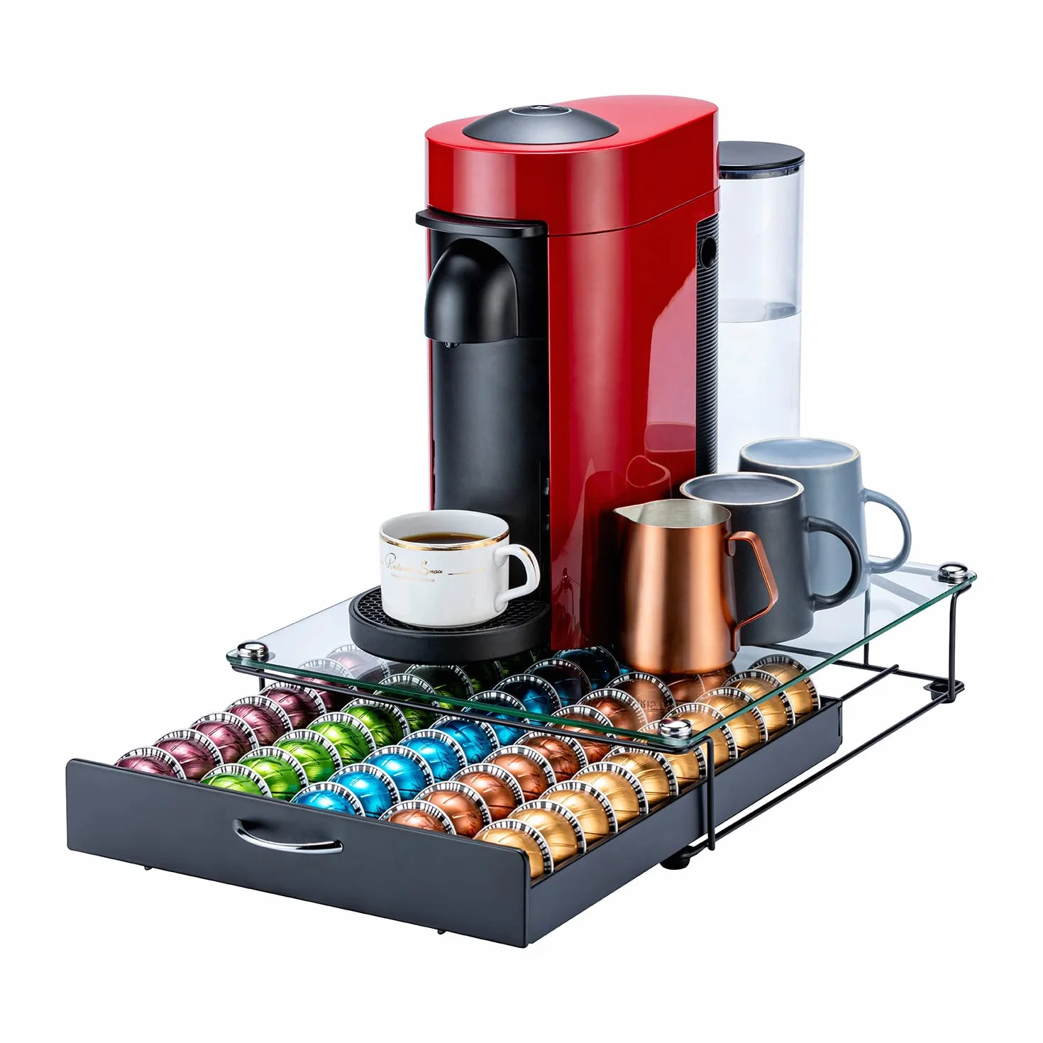 Soporte para cápsulas FlagShip Vertuo, organizador de café Nespresso, placa de vidrio 50 cápsulas