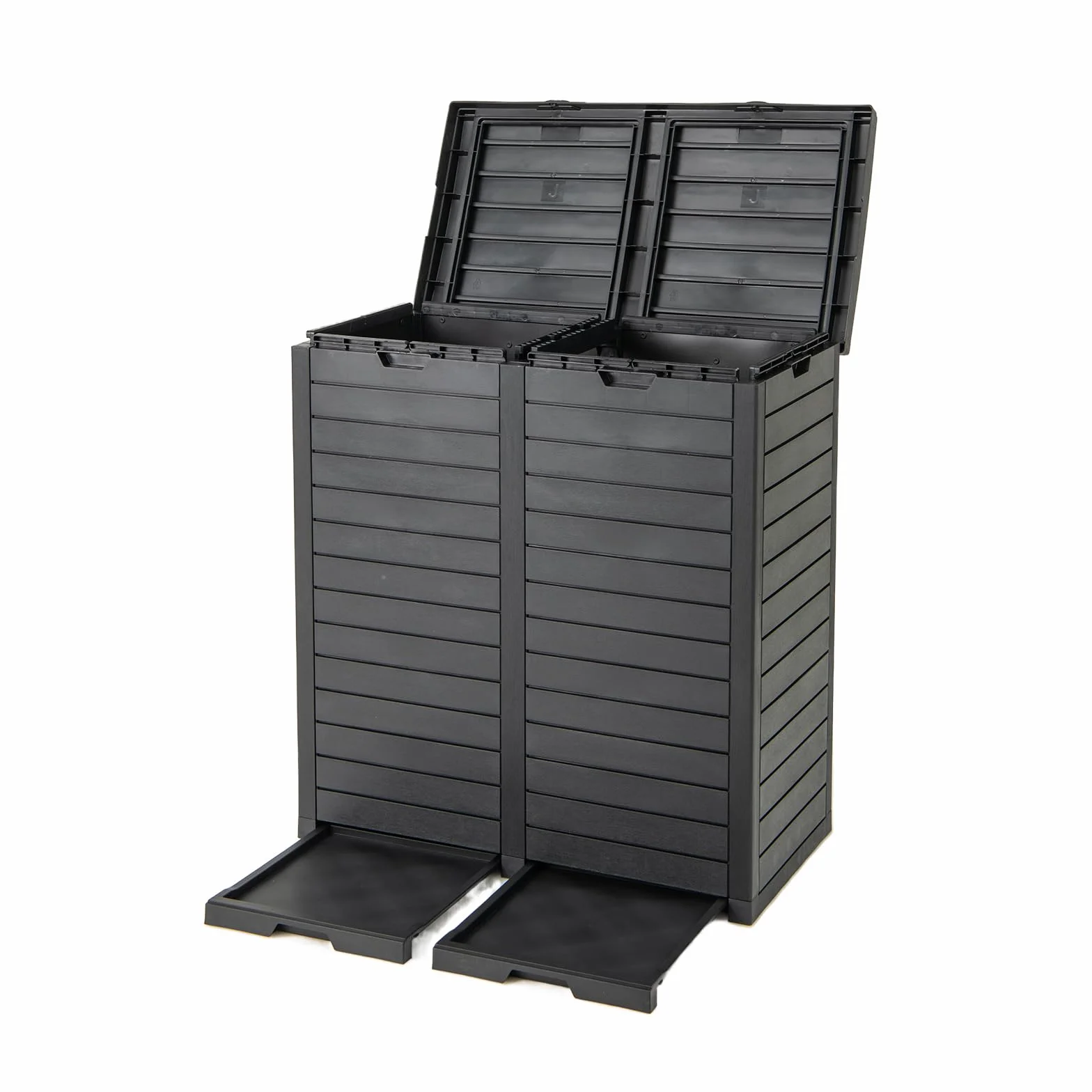 GOPLUS Bote de Basura Doble para Exteriores, Bote de Gran Capacidad de 135 L con Bandeja para Líquidos, Bote de Basura para Interiores y Exteriores con Tapas Escalonadas (Negro,1)