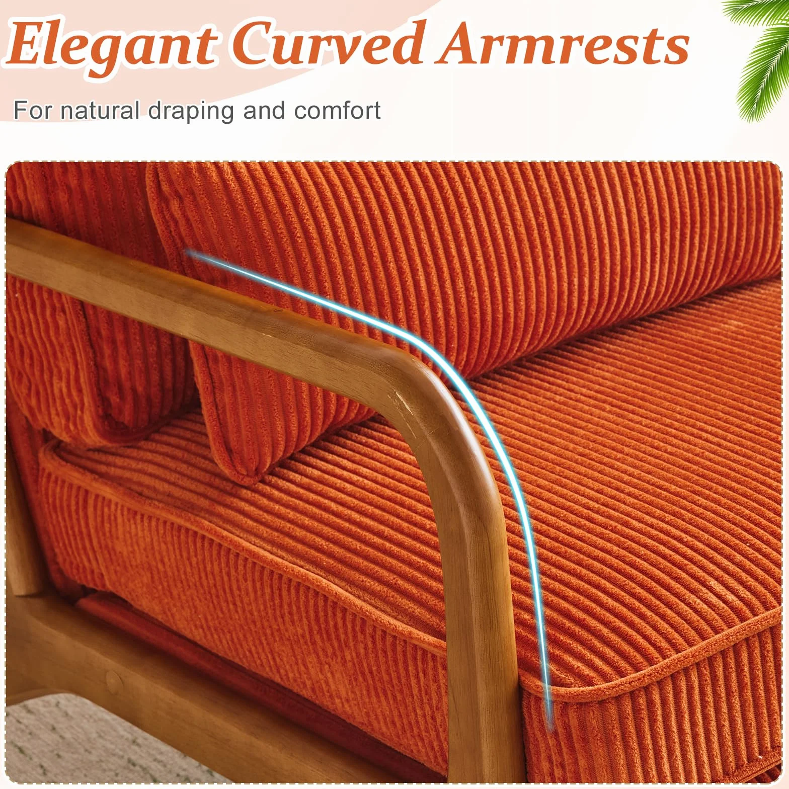 Bonnlo Sillón Butaca Individual de Salón, Estilo Nórdico Retro, Tapizado de Pana Acanalada Suave, Estructura de Madera Maciza, Cojín Incluido, 65×80×78 cm, Carga Máxima 150 kg (Naranja)