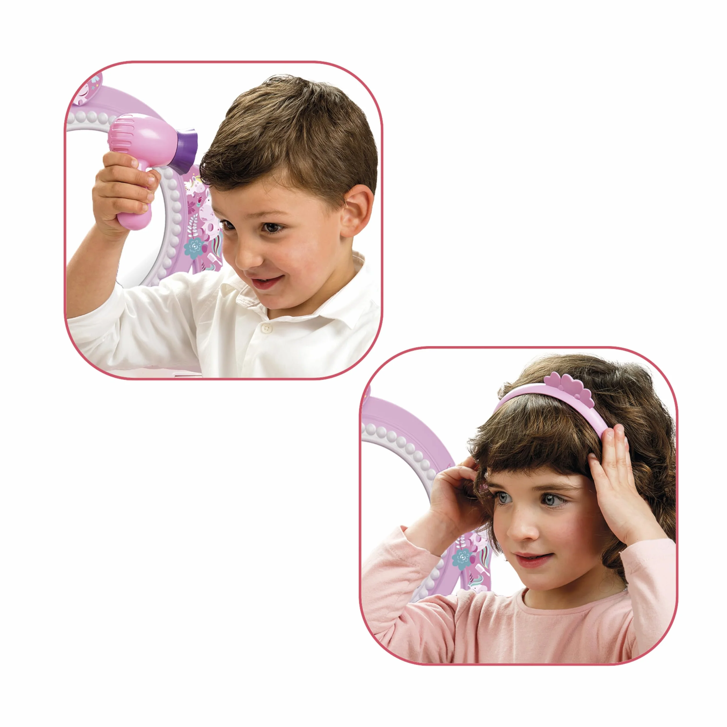 Tocador Infantil Top Star Unicornio para Niñas con Espejo, Taburete y 12 Accesorios
