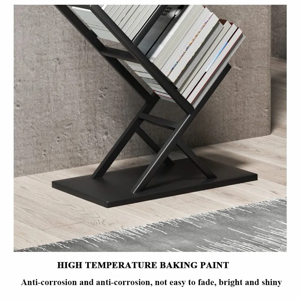 Librería de pie para árbol, estantería de Metal, estantería Abierta con estantes de Almacenamiento, gabinete de Esquina para Sala de Estar, Estudio y Oficina (Dorado)