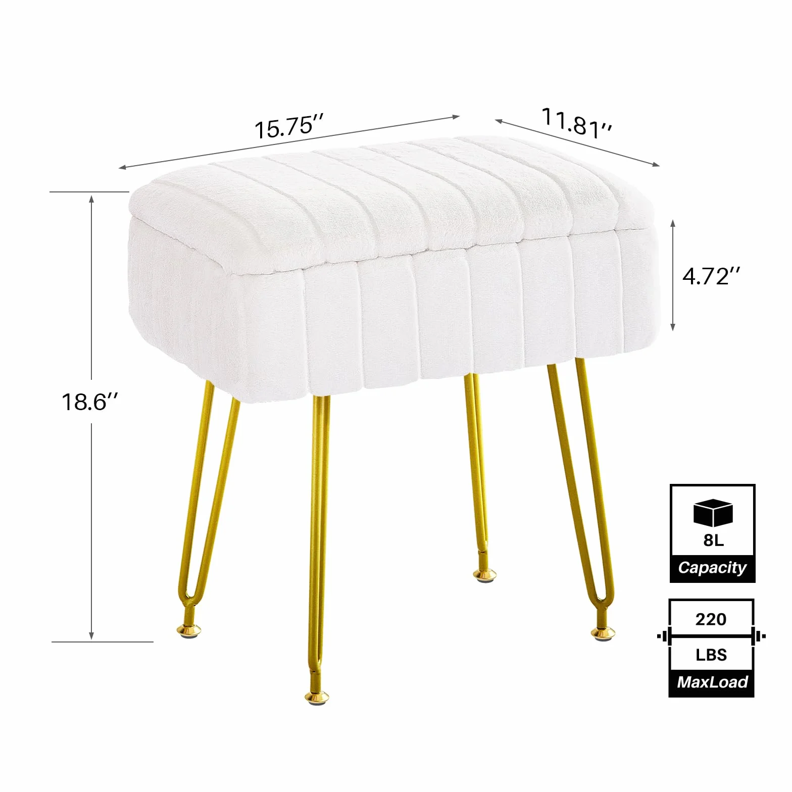 Redlife Taburete De Tocador con Almacenamiento, Sillón De Tocador De Piel Sintética, Reposapiés Otomano, Sillón De Tocador De Maquillaje para Dormitorio (Blanco)