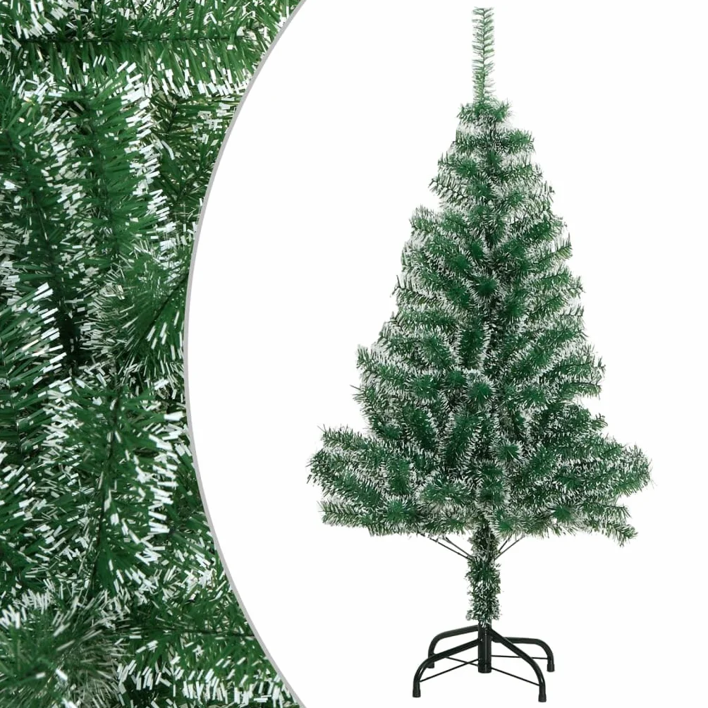 Árbol de Navidad artificial cubierto de nieve verde, 120 cm de alto, puntas de PET realistas, soporte de metal estable, reutilizable para uso en interiores y exteriores