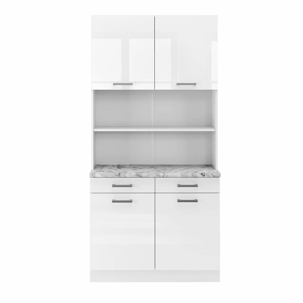 Vicco Bloque de Cocina R-Line, Blanco Alto Brillo, 100 cm, ET Mármol, Apto para combinación Modular en líneas de Cocina