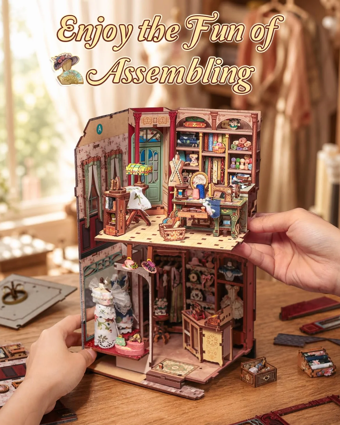 Kit de rincón de lectura Cutebee para adultos, puzzle 3D de madera decorativo para estanterías, kit de casa de muñecas miniatura DIY, serre-livres decorativo manualidad (Marguerite Tailor)