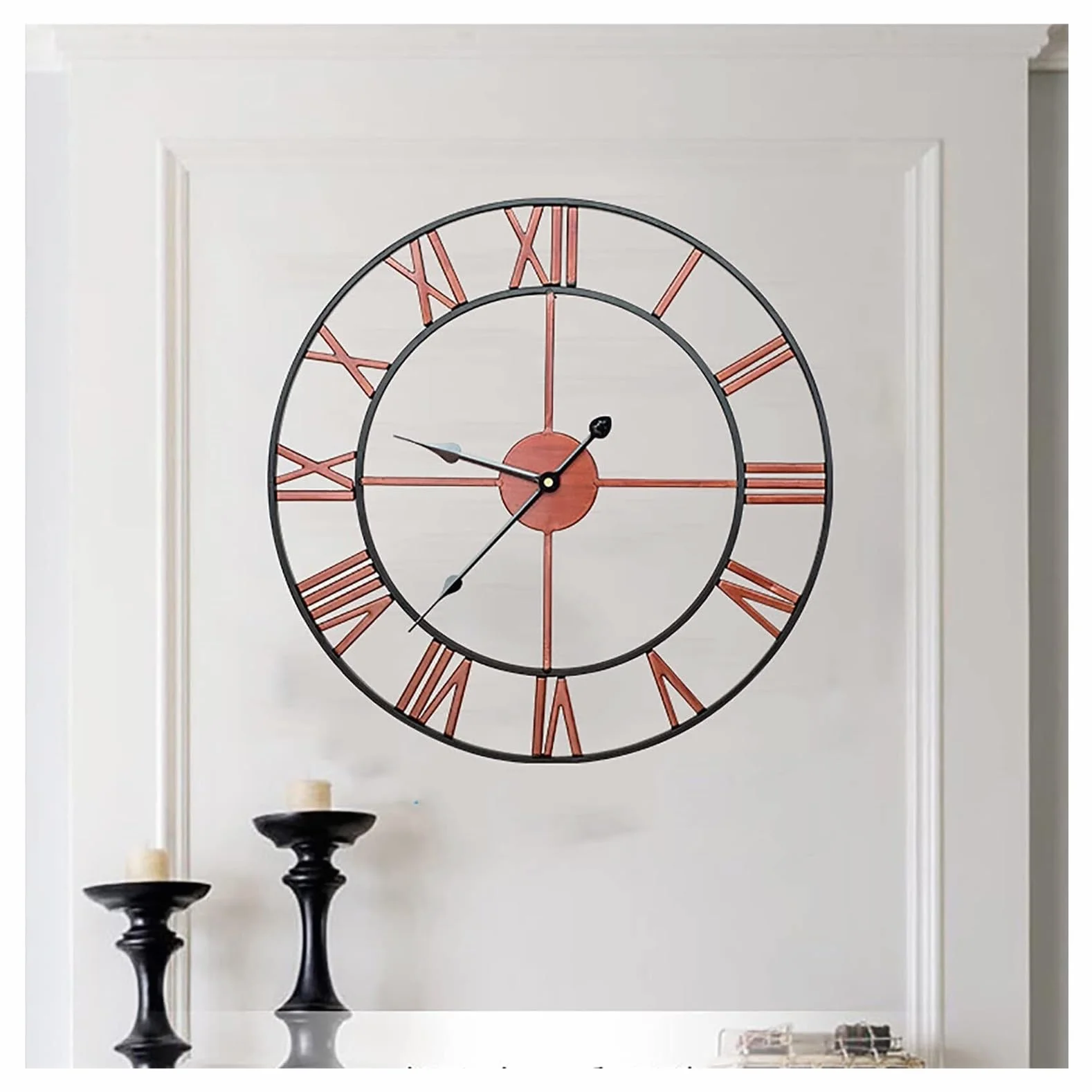 Relojes Reloj de pared grande de 24 pulgadas de metal envejecido que no hace tictac, silencioso, estilo industrial moderno, reloj de pared de hierro con números romanos for el hogar, sala de estar, co